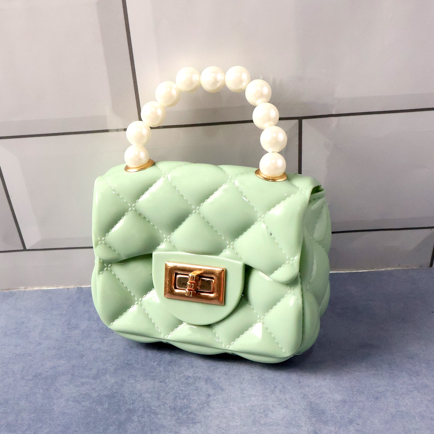 Quilted Mini Handbag with Pearl Handle & Chain Strap (1 Pc) - Happy Price - Image 2