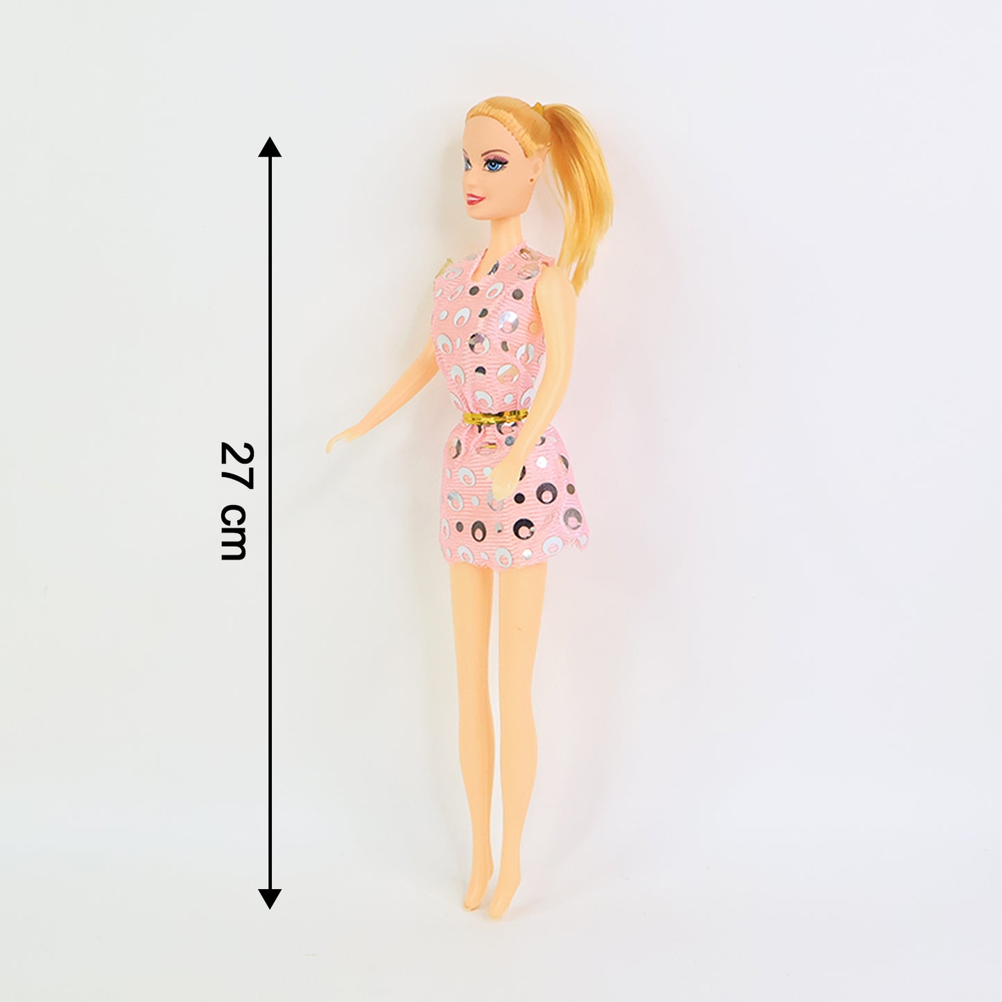 Fashion Doll with Polka Dot Dress & Belt (1 Pc) - Movable Limbs, Safe Plastic Toy - Happy Price - Image 3