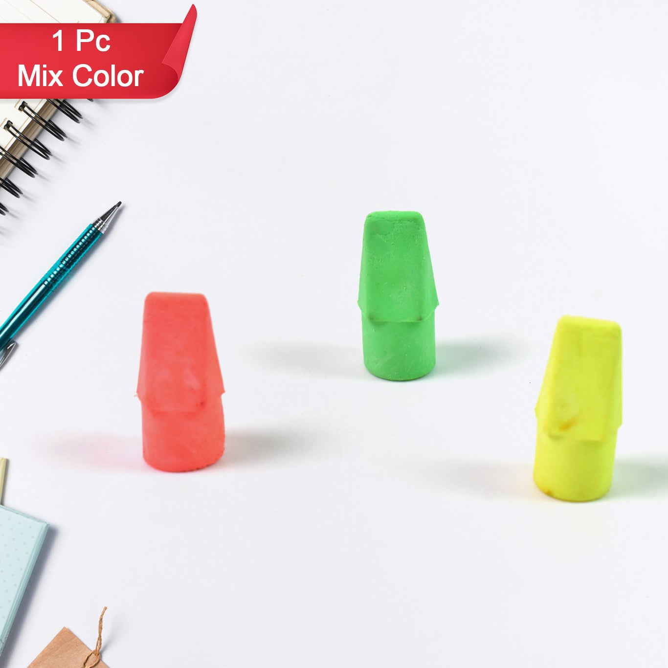 Pencil Top Eraser Rubber Erasers (1 Pc Mix Colour Design) - Happy Price - Image 1