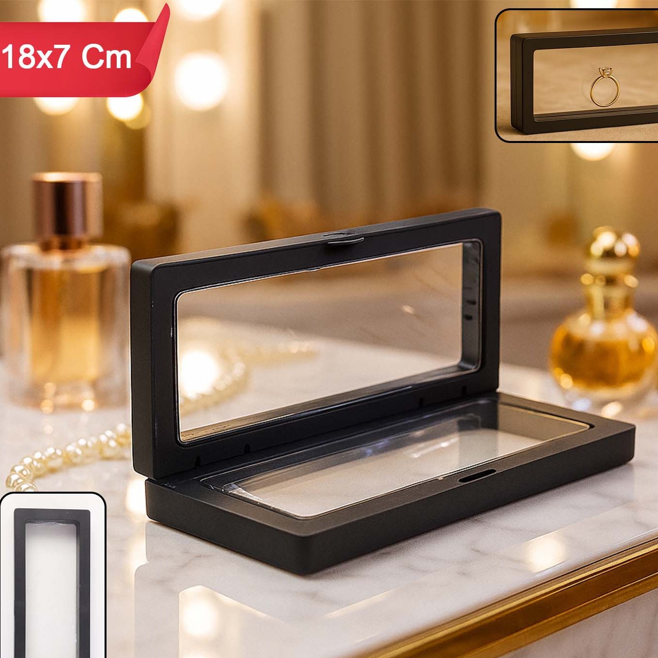 Transparent Jewellery Display Box 18x7 cm (1 Pc) - Floating Frame Organizer - Happy Price - Image 1