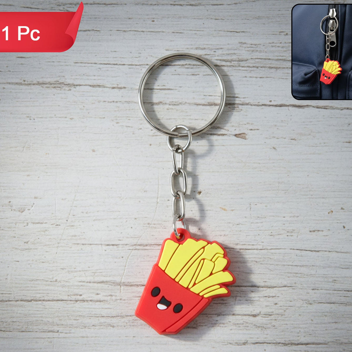 Smiley French Fries Keychain - Fun Cartoon Bag Charm (1 Pc) - Happy Price - Image 1