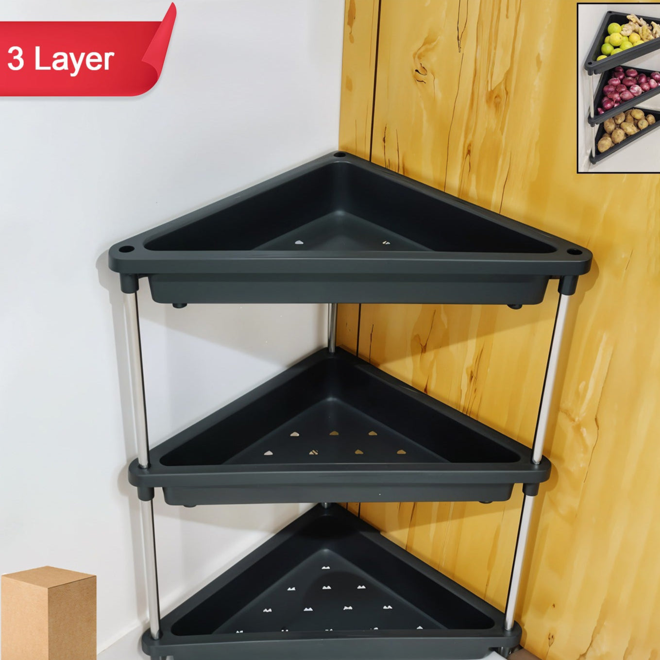 3-layer Multipurpose Plastic Corner Storage Rack - Happy Price - Image 1