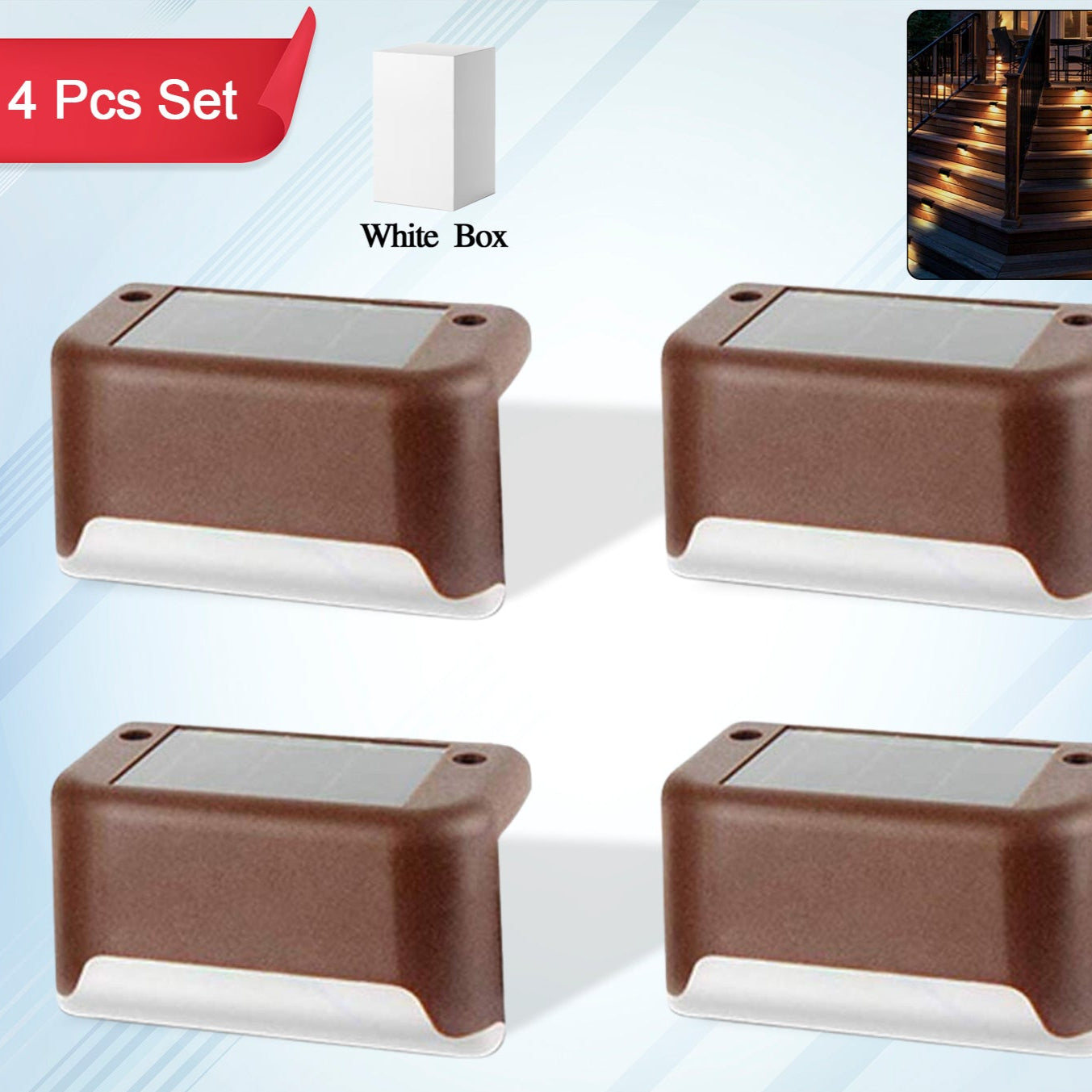 Solar Decorative Lights Waterproof Durable Garden Atmosphere Lights Stair Lights Railing Lights Step Steps Lights For Outdoor Patio Courtyard Stair Step Fence Patio Stairsyard Garden Pathway ( 4 Pc Set) - Happy Price - Image 1