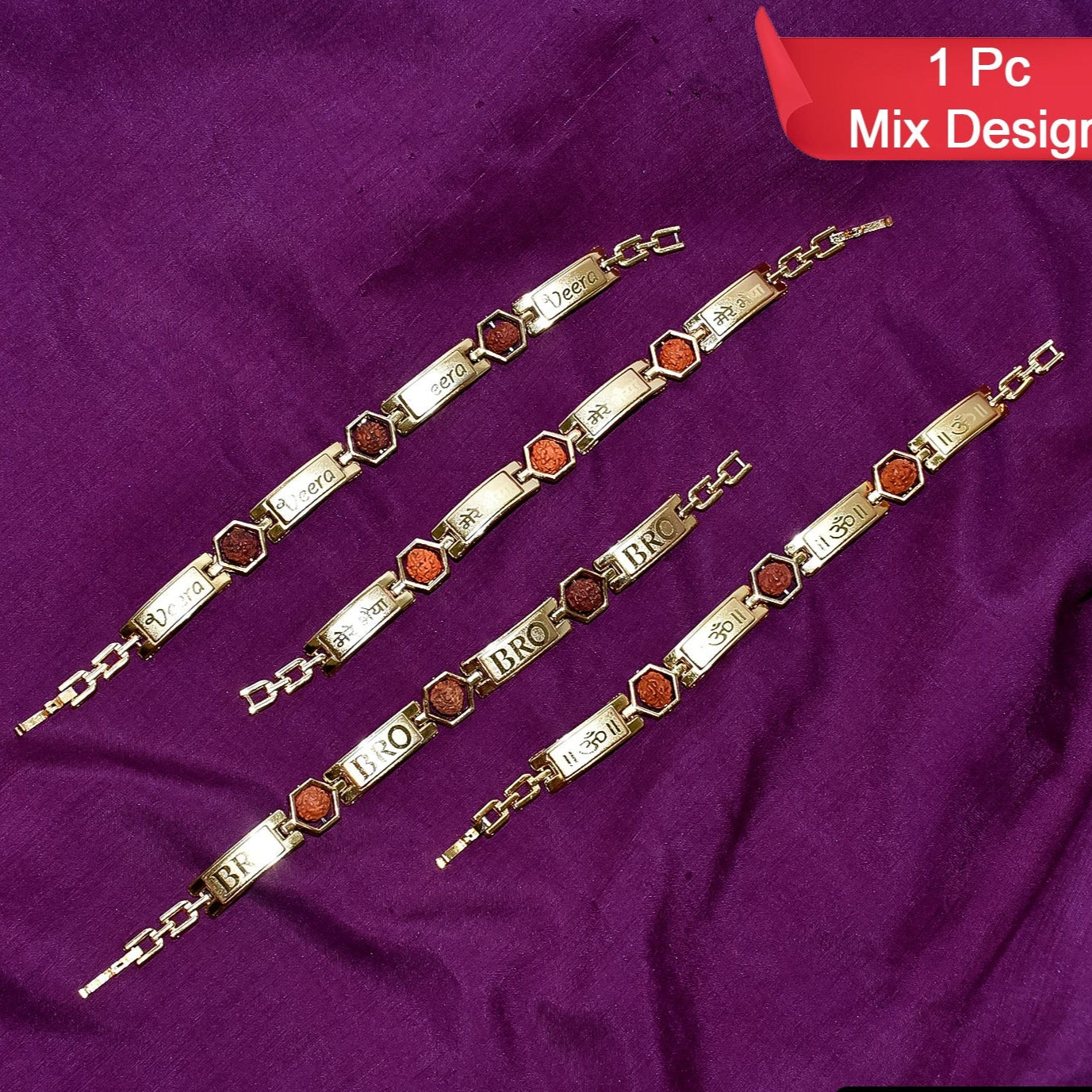 Gold Plated Hexa Bead Bracelet Rakhi For Brother (1 Pc) - Happy Price - Image 1