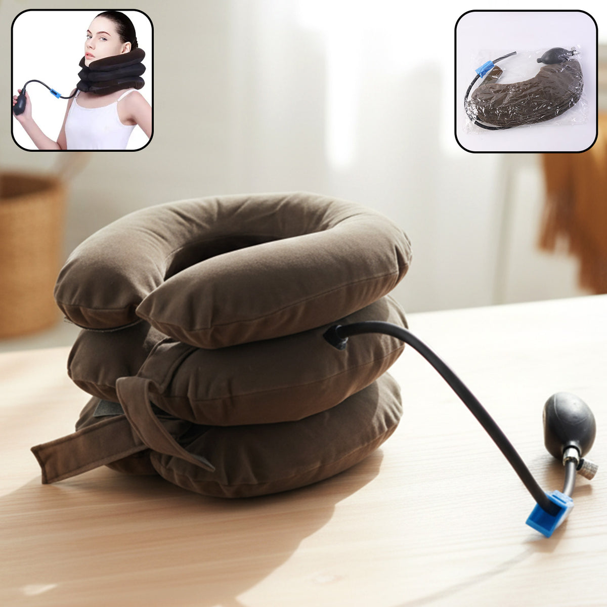 3 Layer Inflatable Cervical Neck Traction Collar with Air Pump - Neck Pain Relief & Posture Support (1 Pc) - Happy Price - Image 2