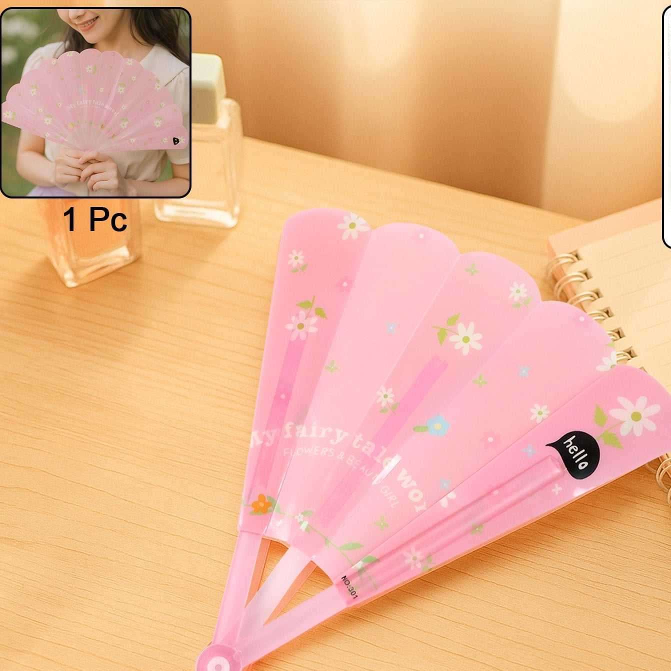 Floral Print Foldable Hand Fan - Portable & Battery-Free Cooling (1 Pc) - Happy Price - Image 1