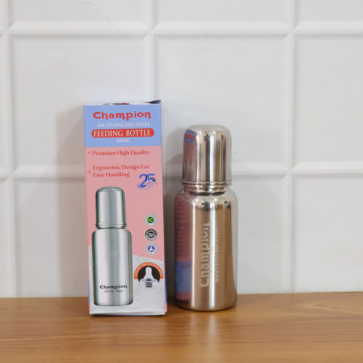 200ml Stainless Steel Baby Feeding Bottle with Silicone Nipple - 1 Pc - Happy Price - Image 7