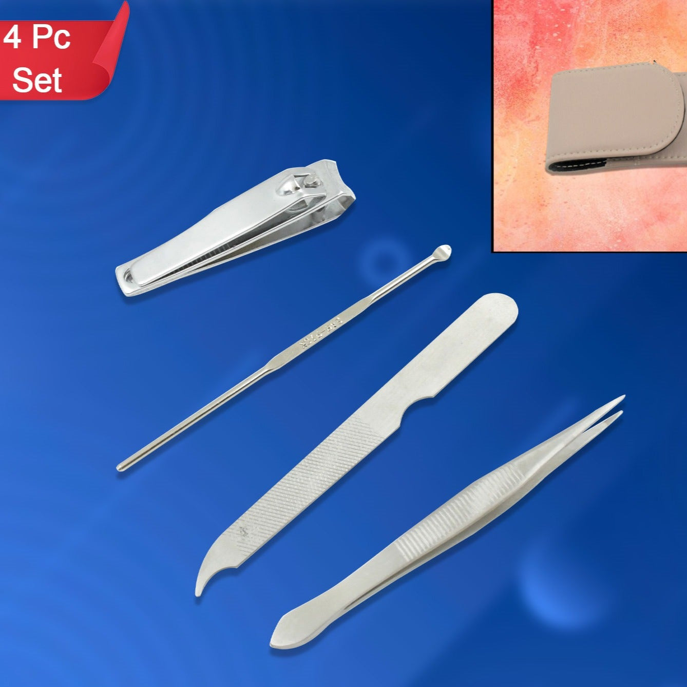 4in1 Nail Clipper Kit With Mirror Fingernail Clipper Manicure Set Stainless Steel Nail Cutter Set Manicure Tool Nail Clippers Care Tools With Lightweight And Beautiful Travel Case (4 Pc Set) - Happy Price - Image 1