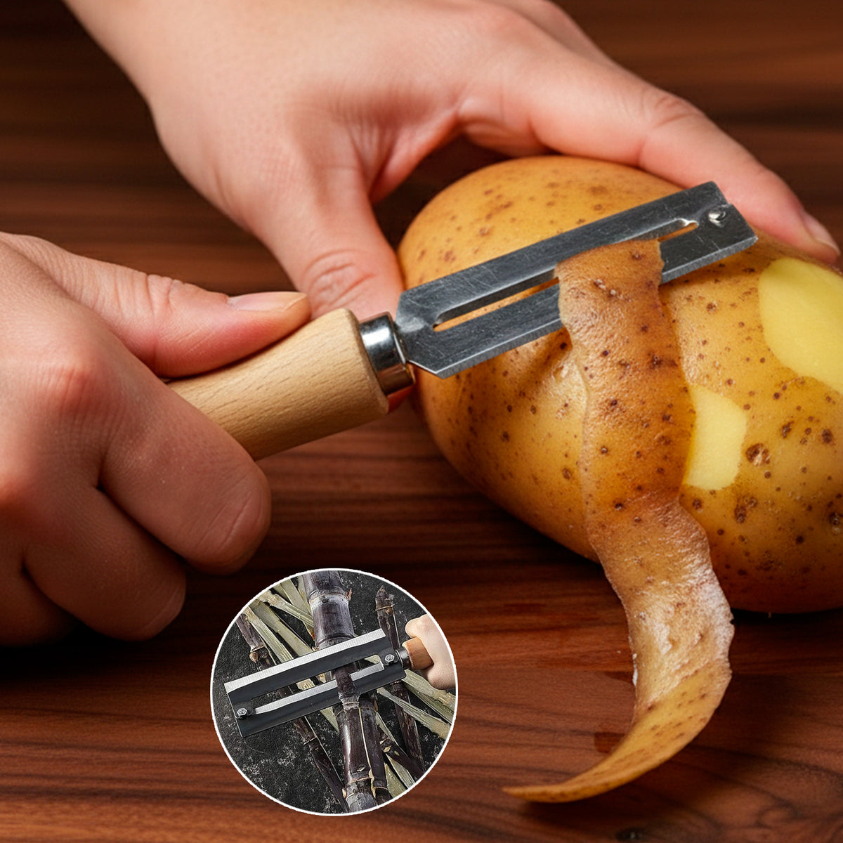 Durable Stainless Steel Vegetable Peeler with Wooden Handle - 1 Pc Kitchen Tool - Happy Price - Image 2