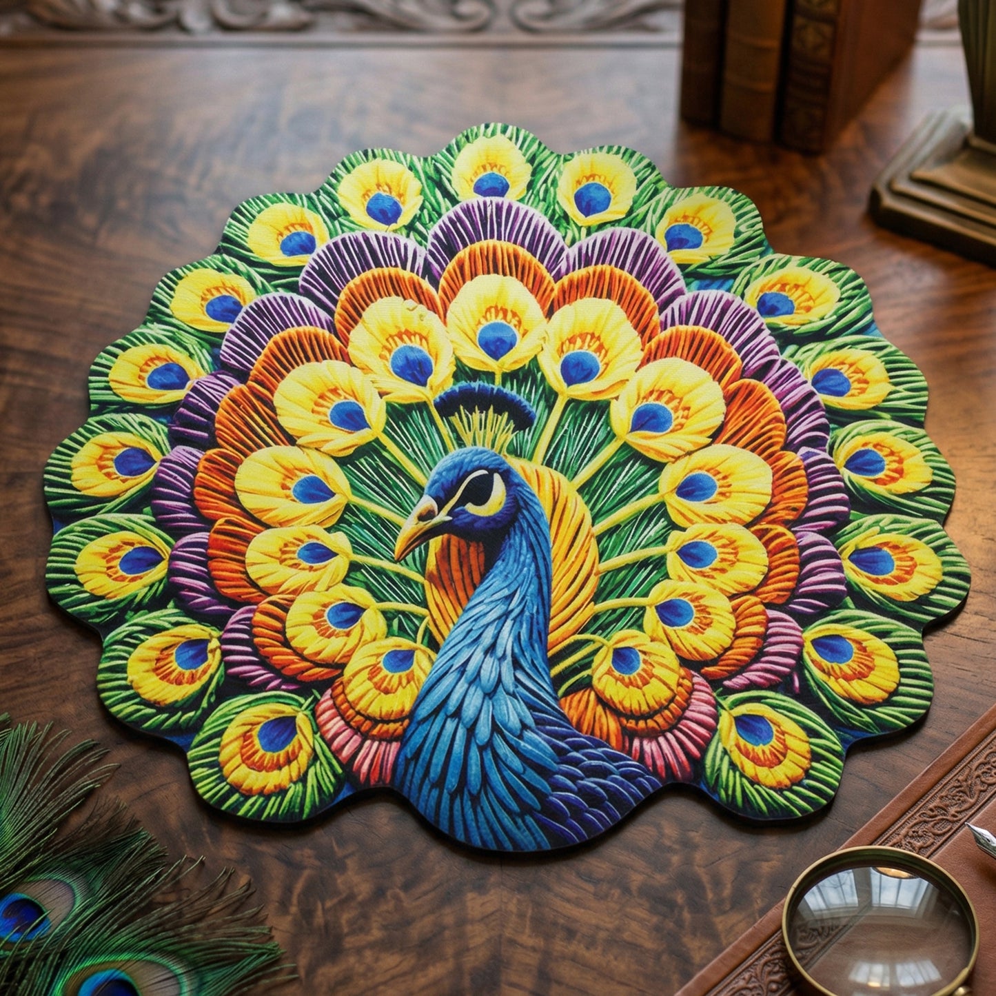 Peacock Print Round Floor Mat 1 Pc 58x58 Cm - Anti-Slip Home Decor Rug - Great Price - Image 6