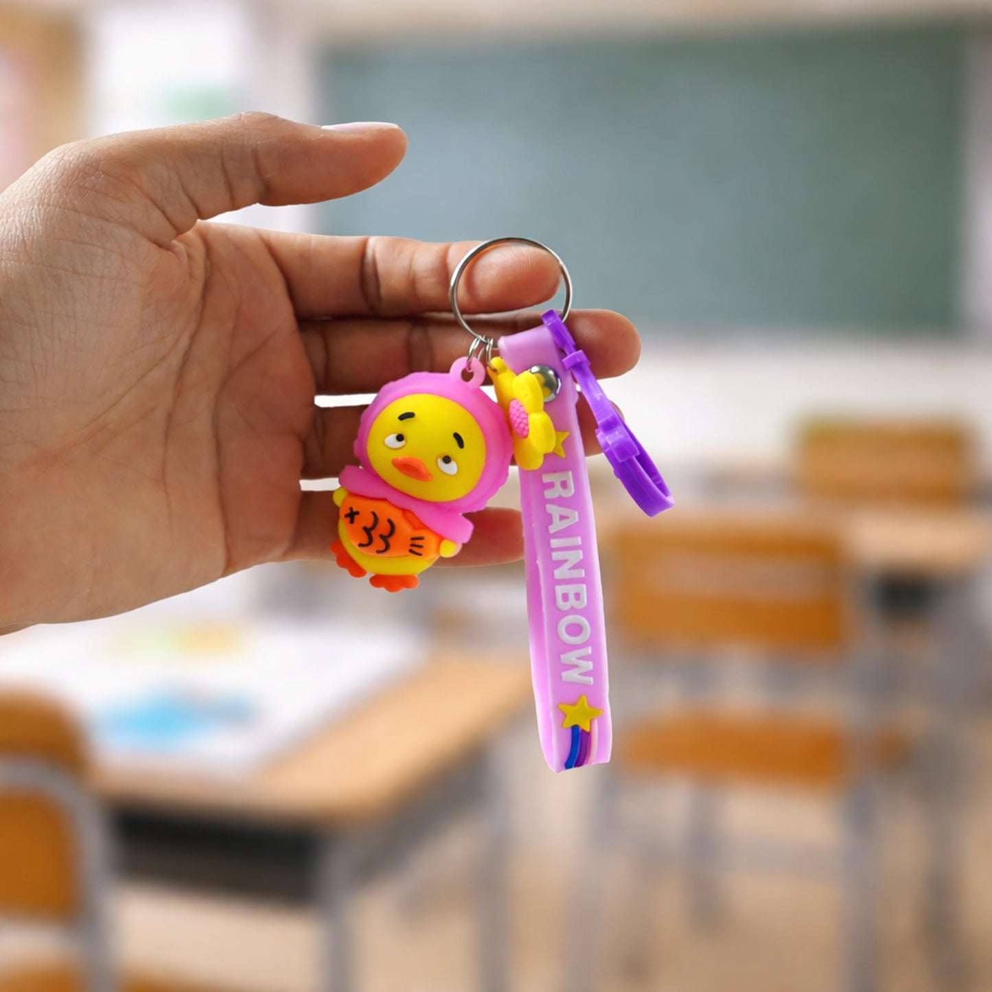 Cartoon Duck Keychain with Rainbow Strap - Silicone Bag Charm (1 Pc) - Happy Price - Image 5