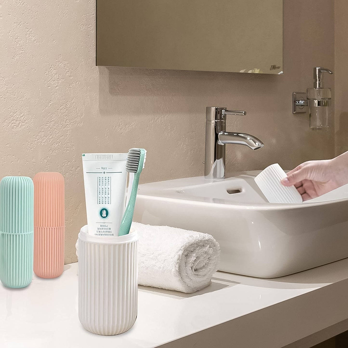 Capsule Shape Travel Toothbrush Toothpaste Case Holder (Multicolor 3 Pcs Set) - Happy Price - Image 4