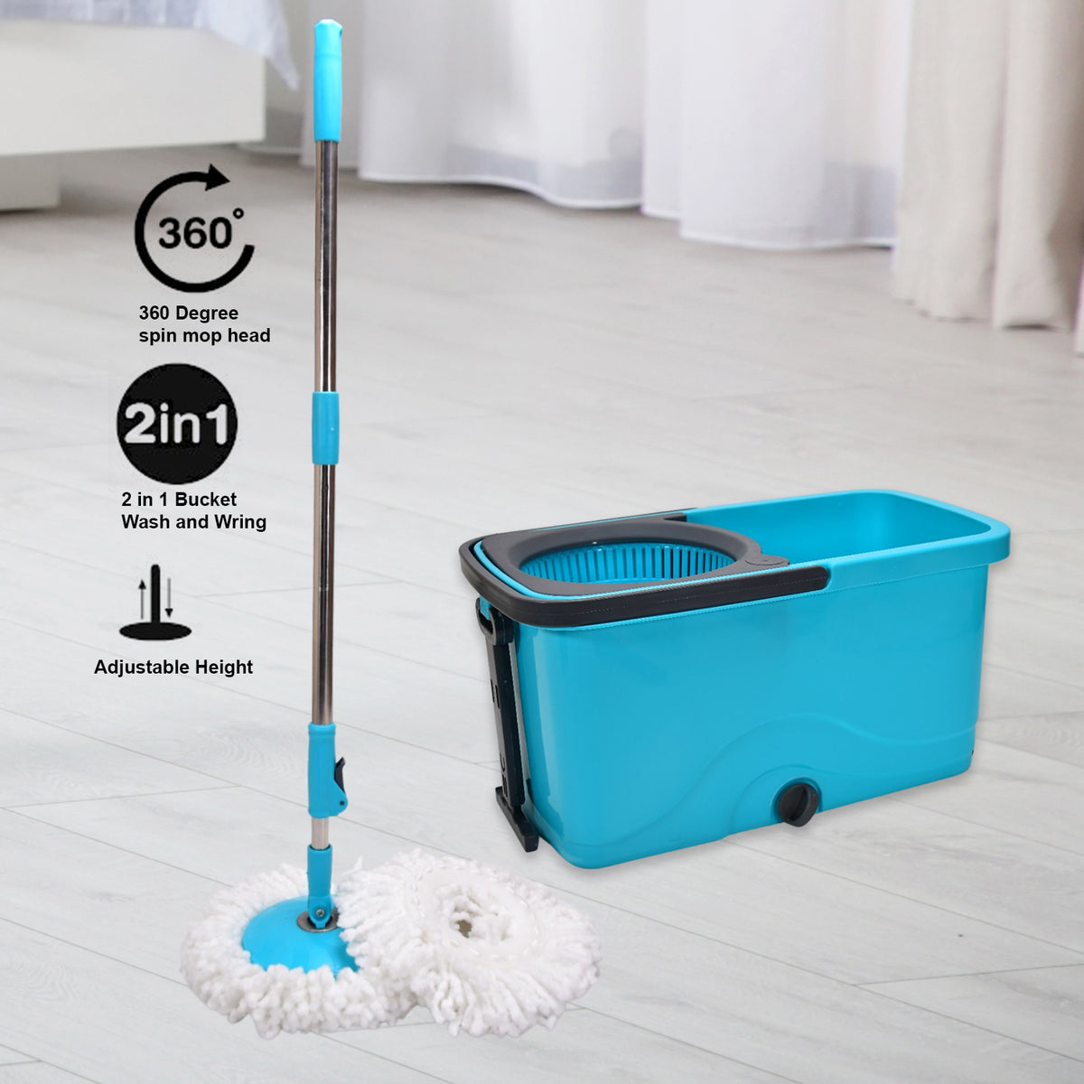 Spin Mop with Wheels and Wringer Bucket for Easy Floor Cleaning - Happy Price - Image 4