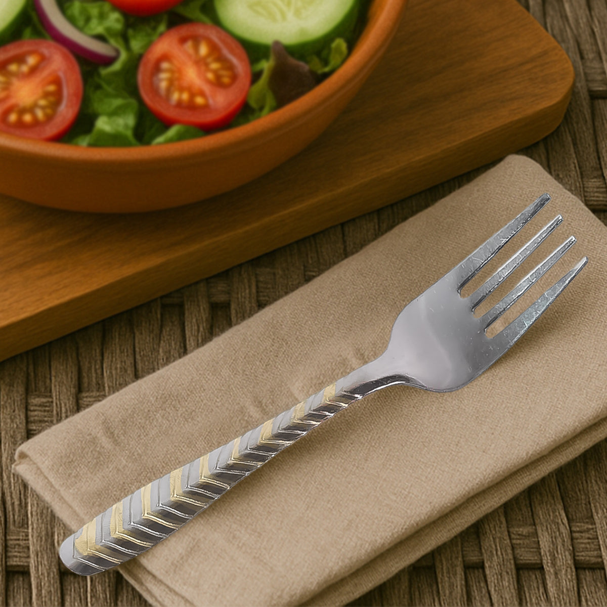 6 Pcs Stainless Steel Dining Forks - Elegant Golden Zig-Zag Handle - Happy Price - Image 3
