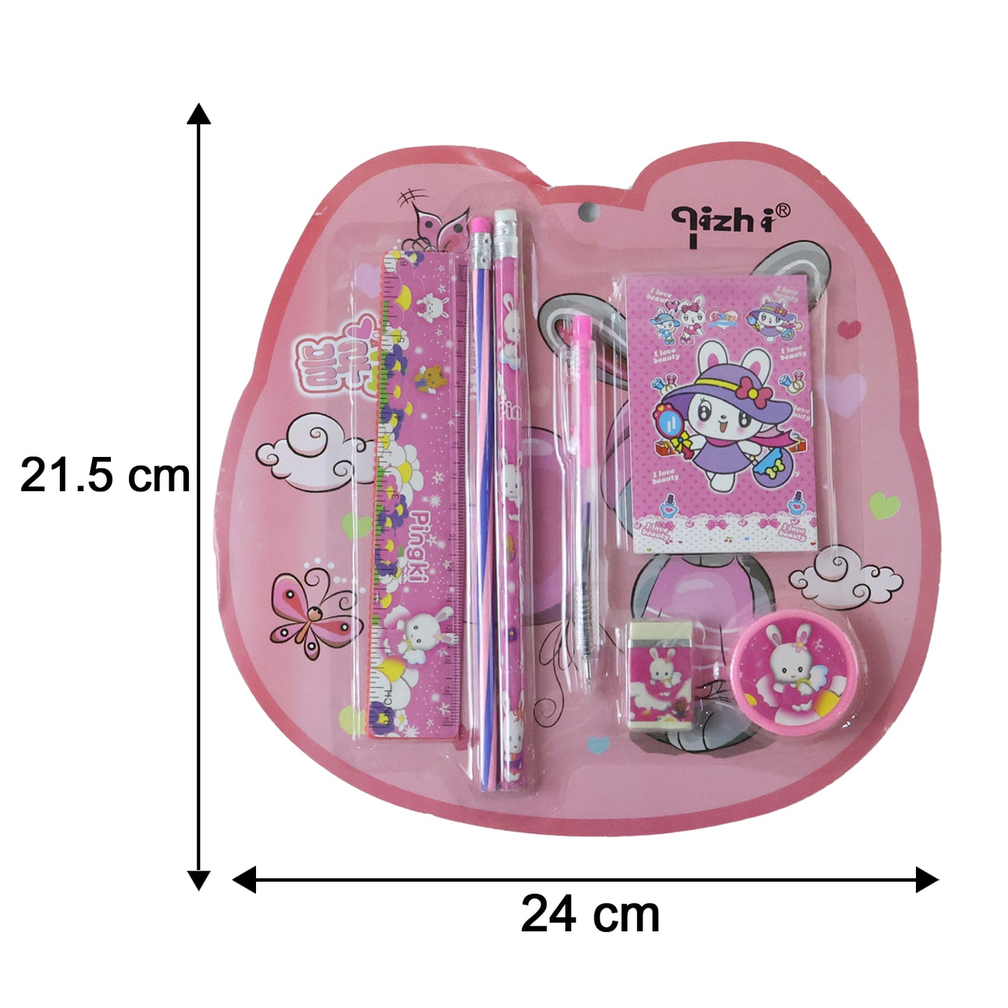 7-in-1 Cute Pink Stationery Kit for Kids - Includes Pen, Pencil, Notebook & More - Happy Price - Image 5