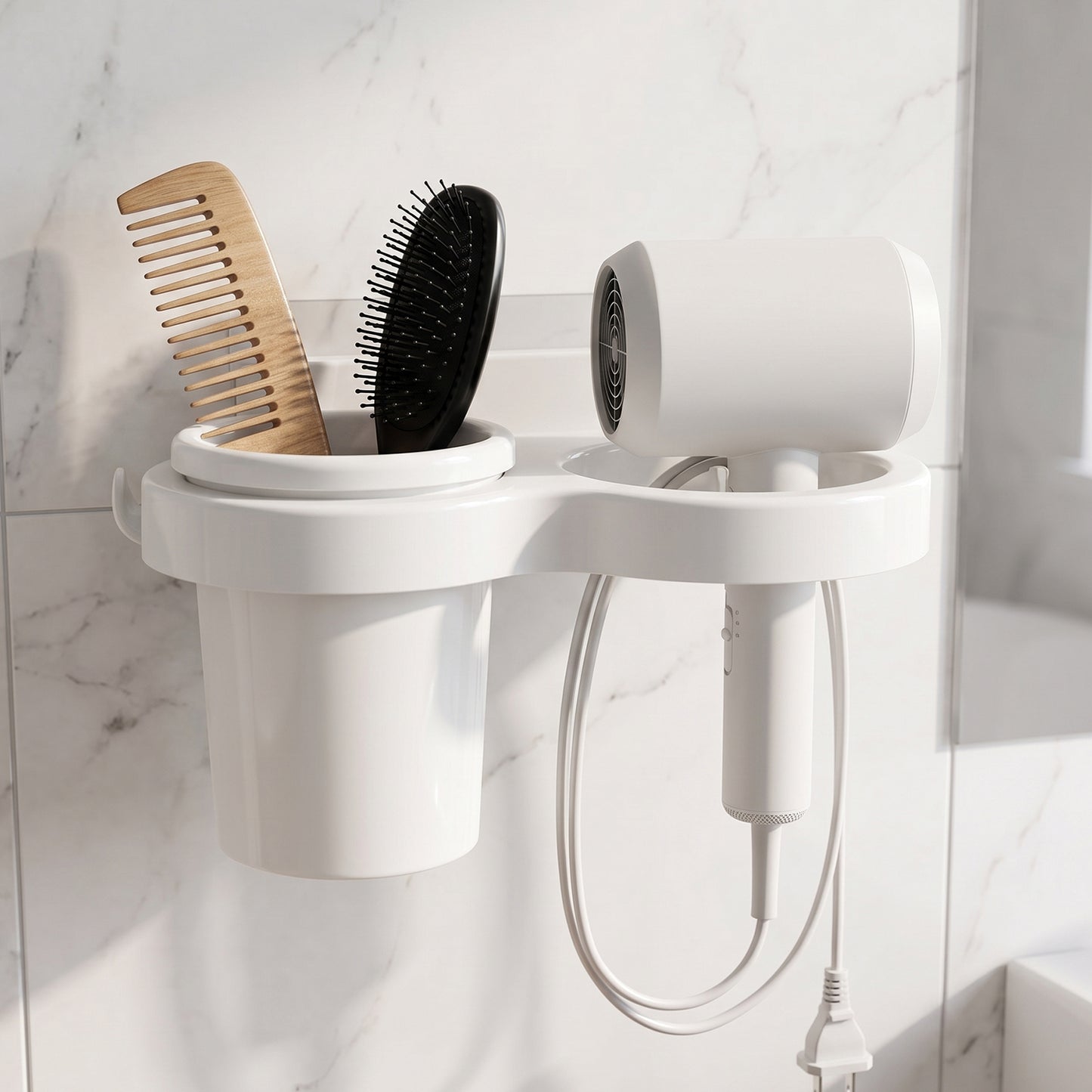 Wall Mount Bathroom Organizer Set with Toothbrush Holder & Hair Dryer Stand - Great Price - Image 2