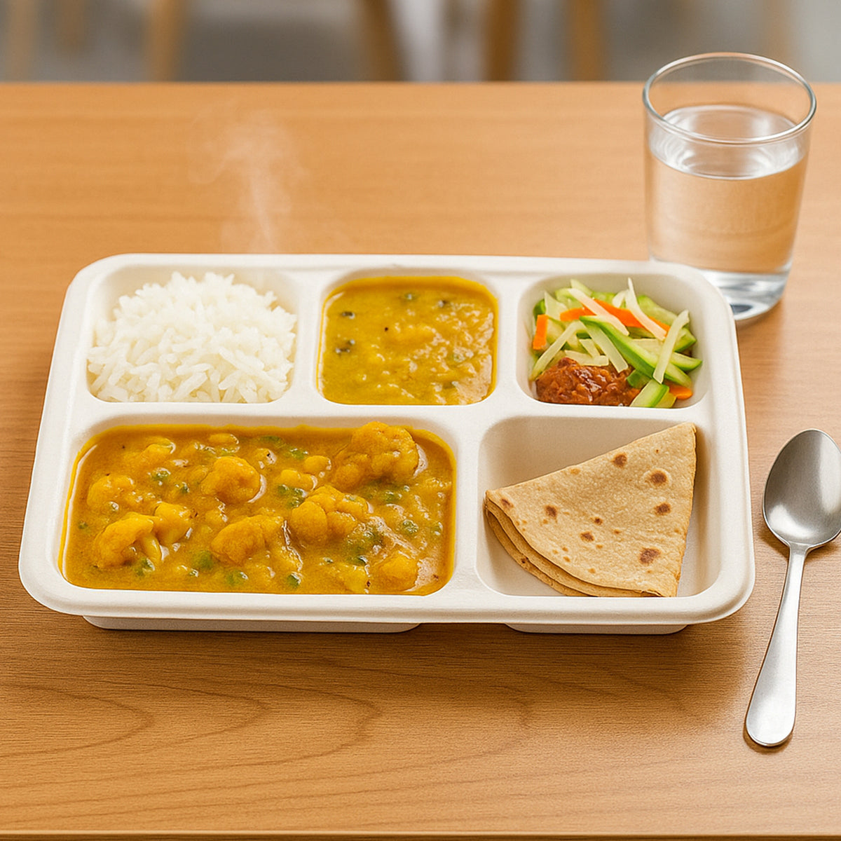 5-Compartment Bagasse Plates - 10 Pcs Pack | Eco-Friendly & Compostable Meal Trays - Happy Price - Image 3