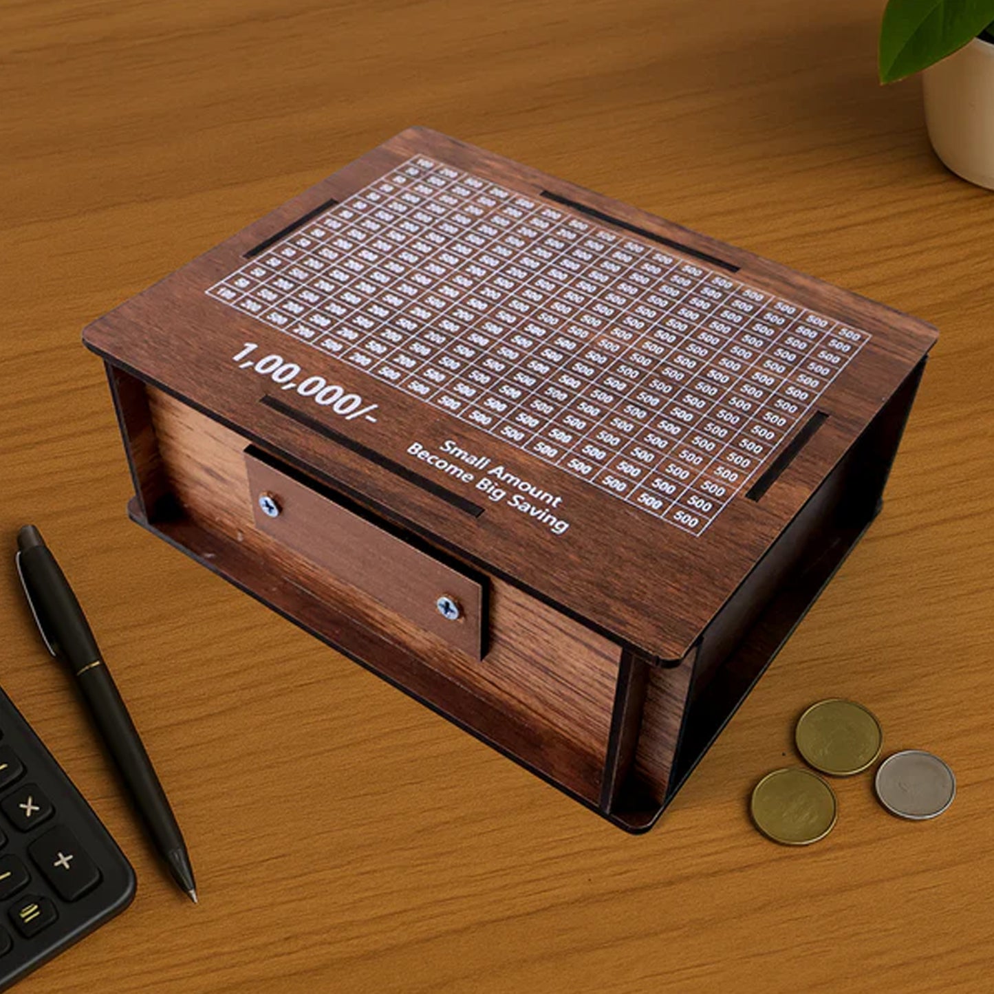 Big Wooden Savings Challenge Money Box - ₹1 Lakh Goal Tracker - Happy Price - Image 5