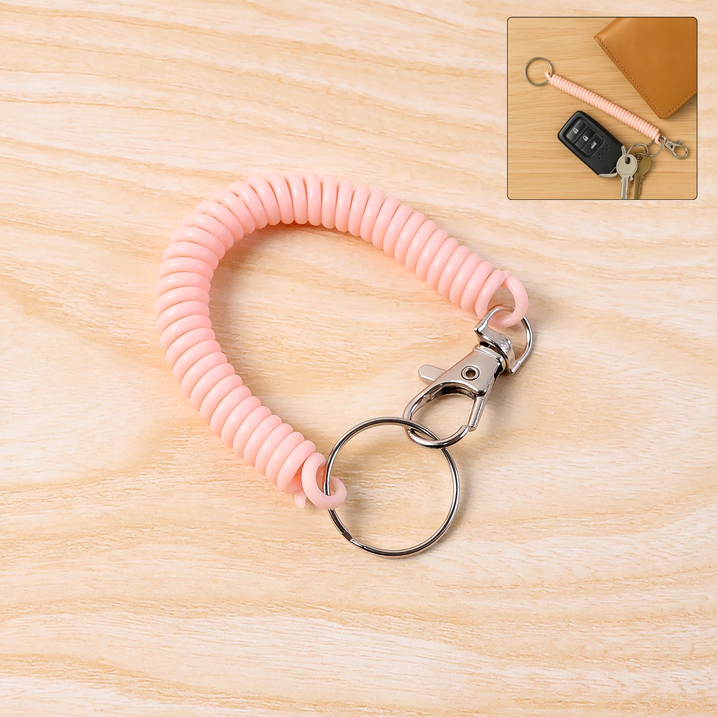 Elastic Coil Keychain Bracelet with Metal Ring & Clip - 1 Pc - Happy Price - Image 2