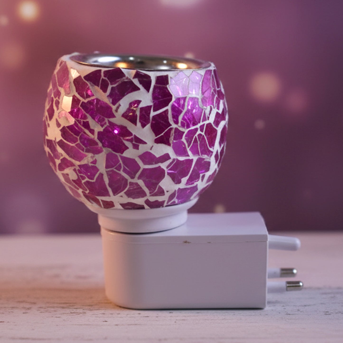 Mosaic Glass Aroma Diffuser & Night Lamp (1 Pc) - Purple Crackle Plug-in - Happy Price - Image 6