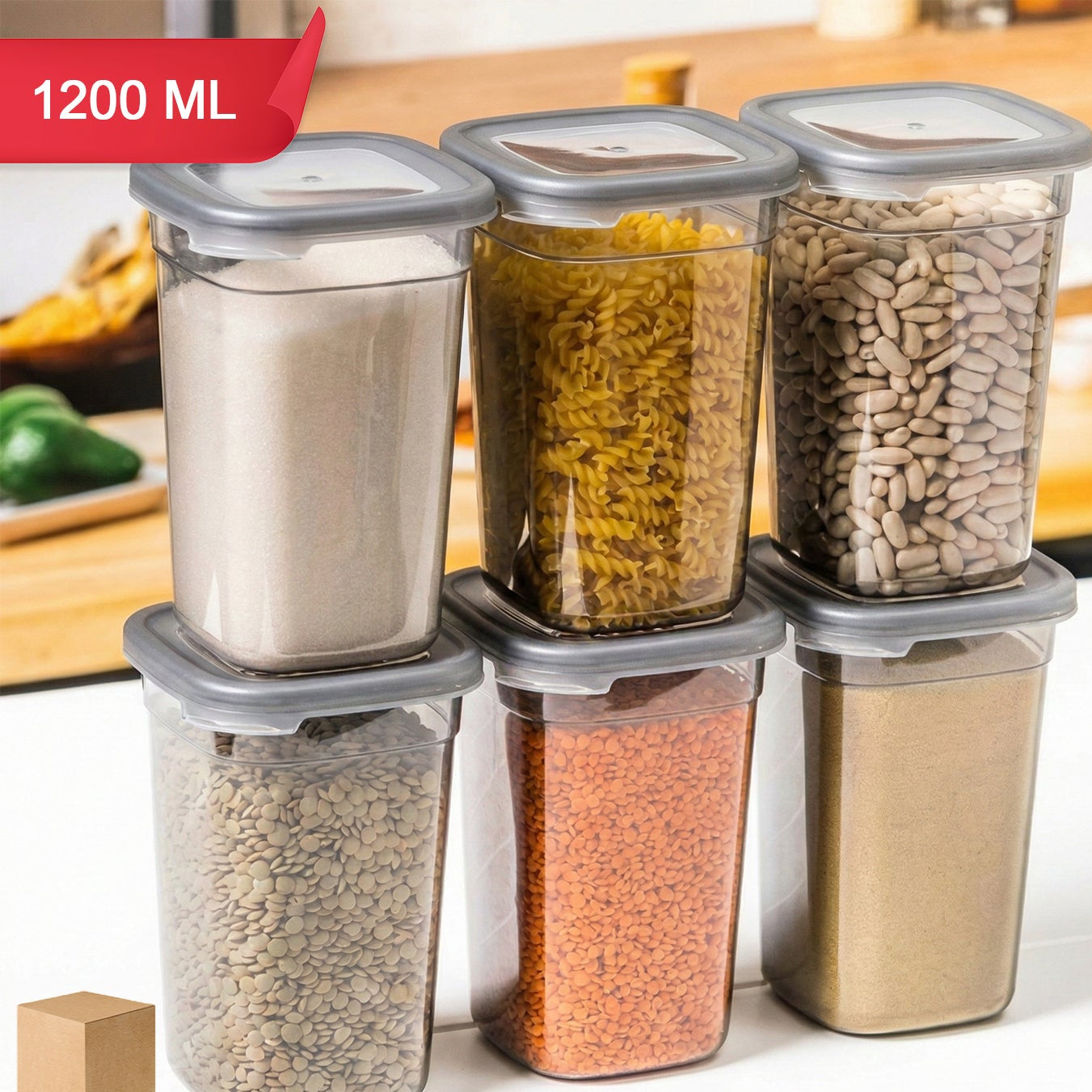 Plastic Food Storage Container Set - 1200 ML Each, 6 Pieces - Happy Price - Image 1