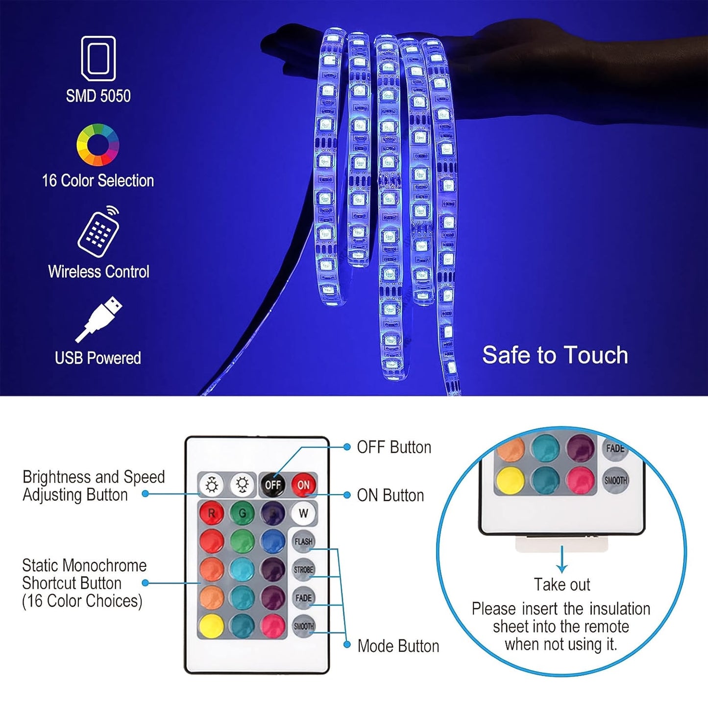 3 Meter RGB LED Strip Light with Remote for TV, PC, and Home Ambiance - Happy Price - Image 3