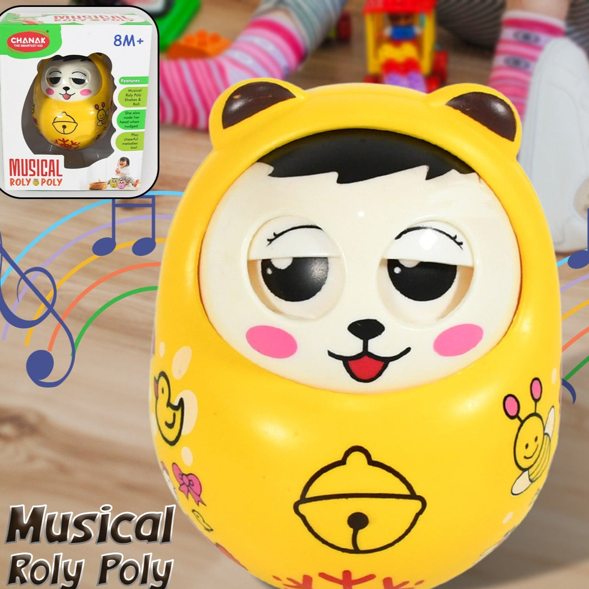Musical Roly Poly Toys For Baby Push And Shake Wobbling Toy With Music Tumbler Doll Toy For Babies Sound Balancing Doll Toys For Baby Boys Girls 8+ Months Multicolor (1 Pc) - Happy Price - Image 1