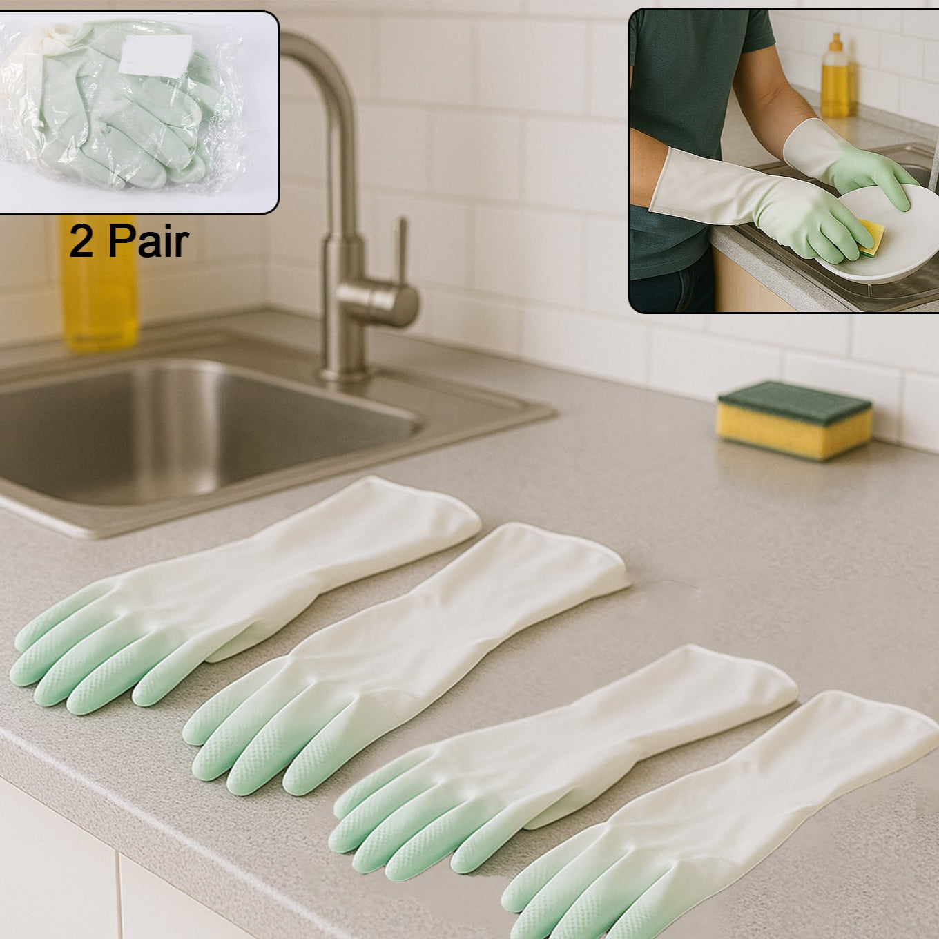 Latex Household Gloves (2 Pair Mix Color) - Happy Price - Image 1