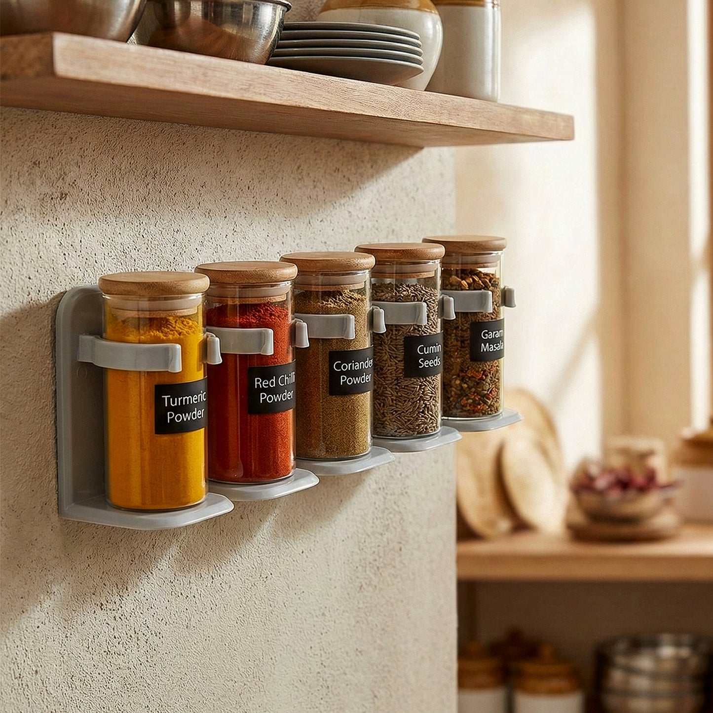 Adjustable Wall-Mounted Spice Rack Organizer (1 Pc) - Drill-Free Adhesive Kitchen Storage - Happy Price - Image 3
