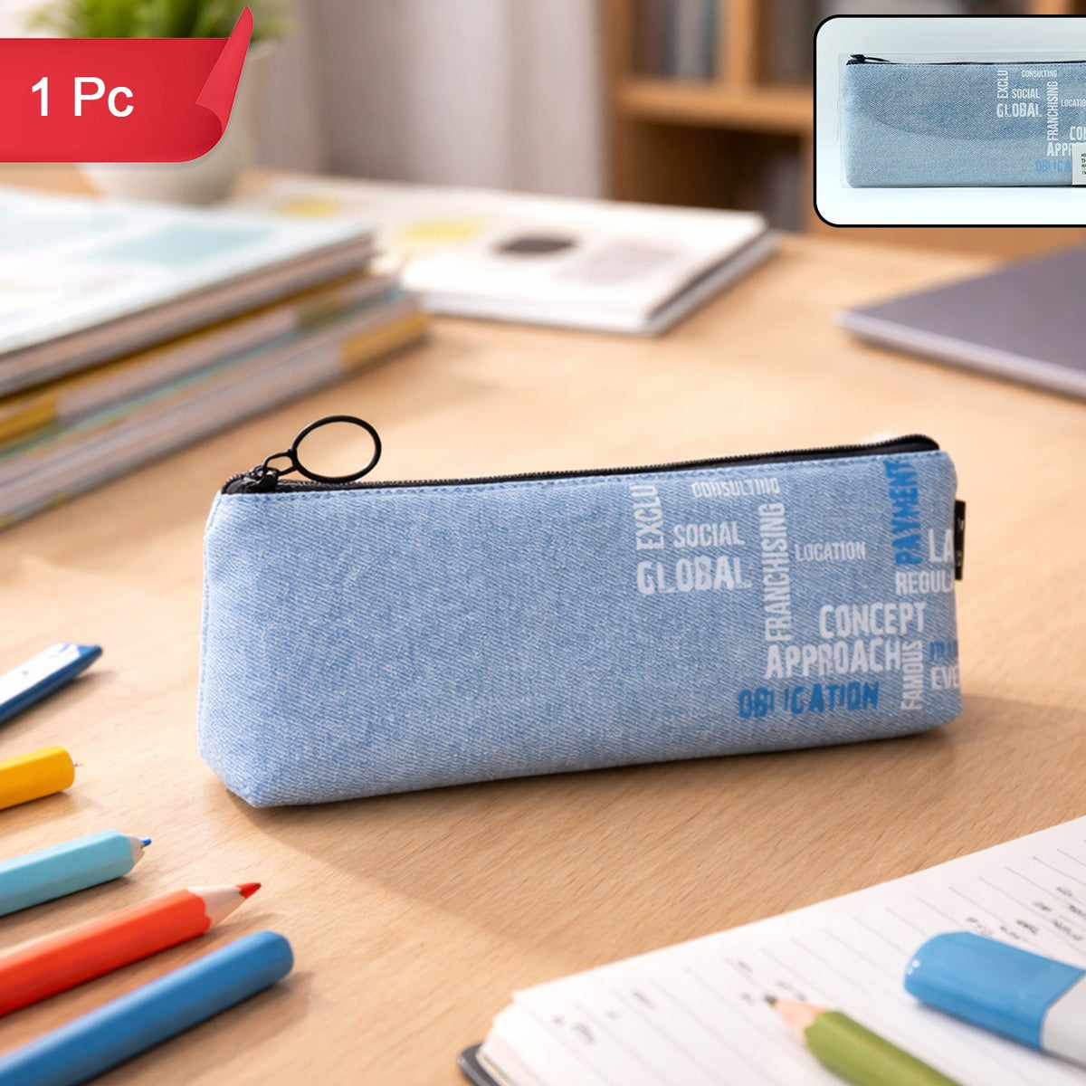 Fabric Zipper Pouch - 1 Pc Multipurpose Stationery Organizer for School, Office, Travel - Great Price - Image 1