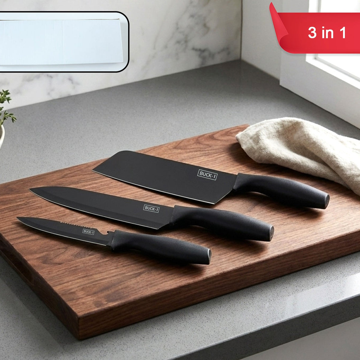 3-Piece Kitchen Knife & Chopping Board Set for Home Cooks - Happy Price - Image 1