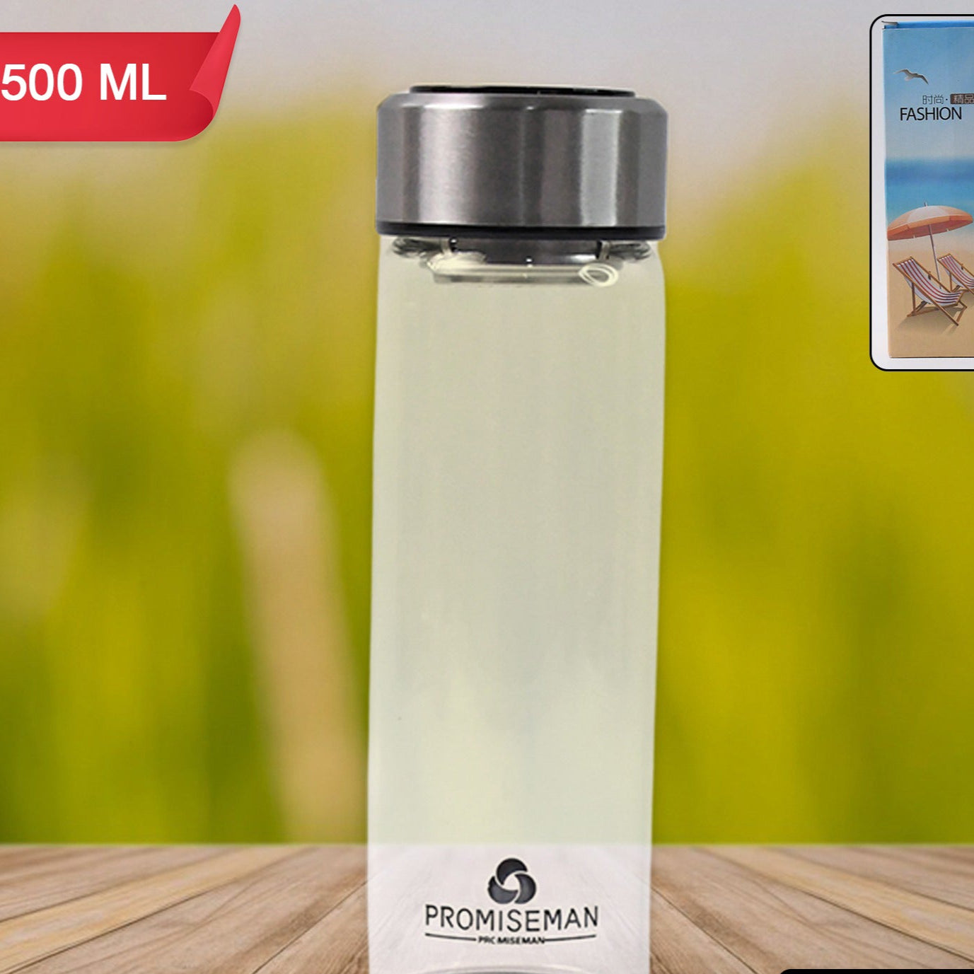 Outdoor Sport Glass Water Bottle With Steel Lid 500 Ml Approx) - Happy Price - Image 1
