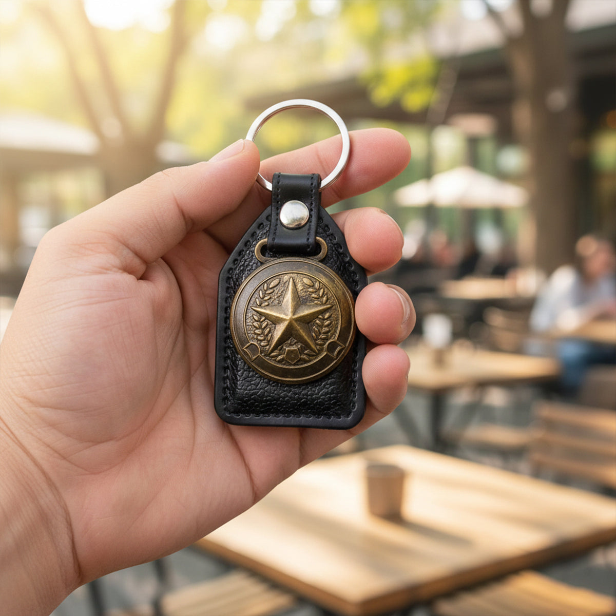 Metal Star Emblem Keychain with Leather Finish - 1 Pc - Happy Price - Image 3