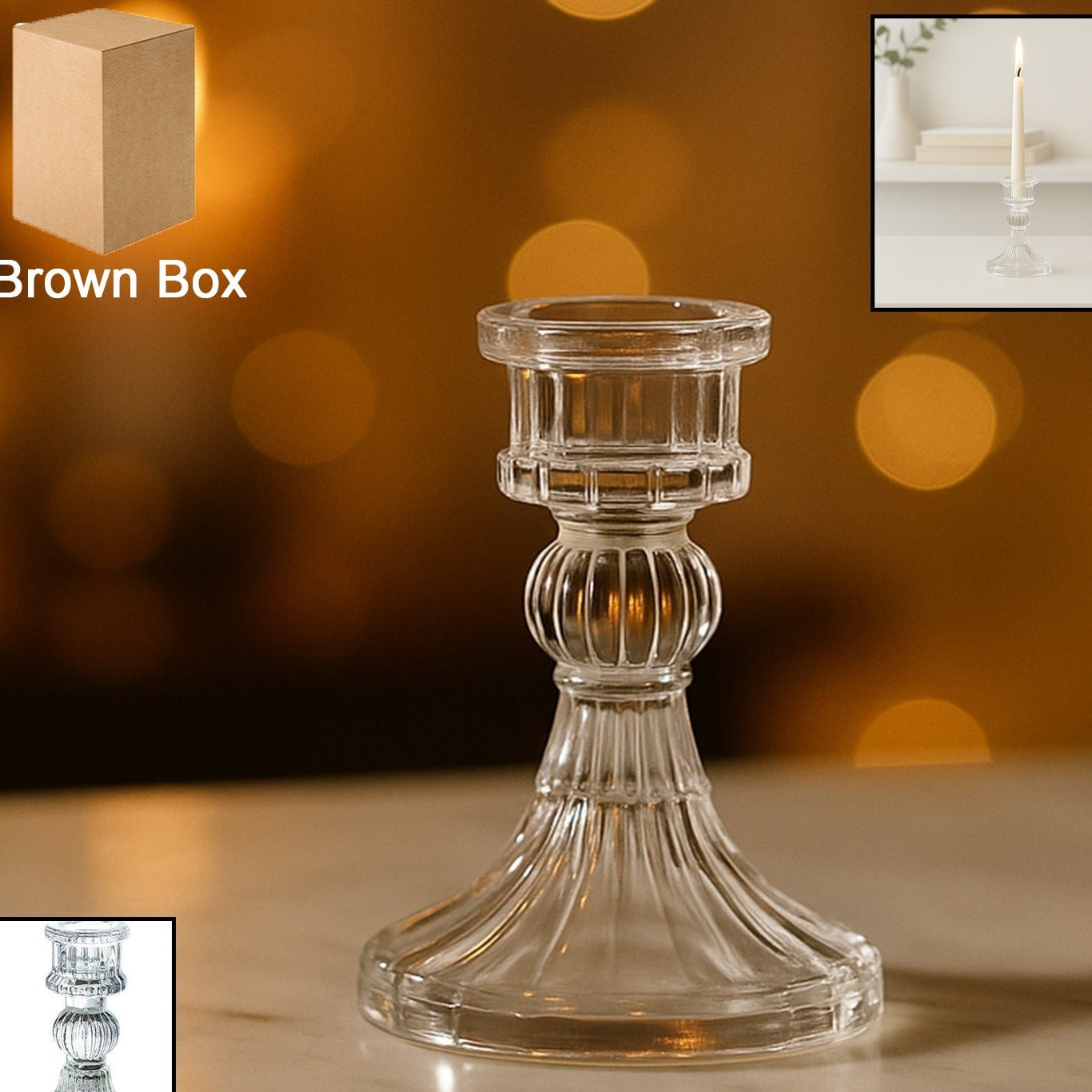 Crystal Glass Candle Holder Stand for Pillar & Taper Candles (1 Pc) - Happy Price - Image 1