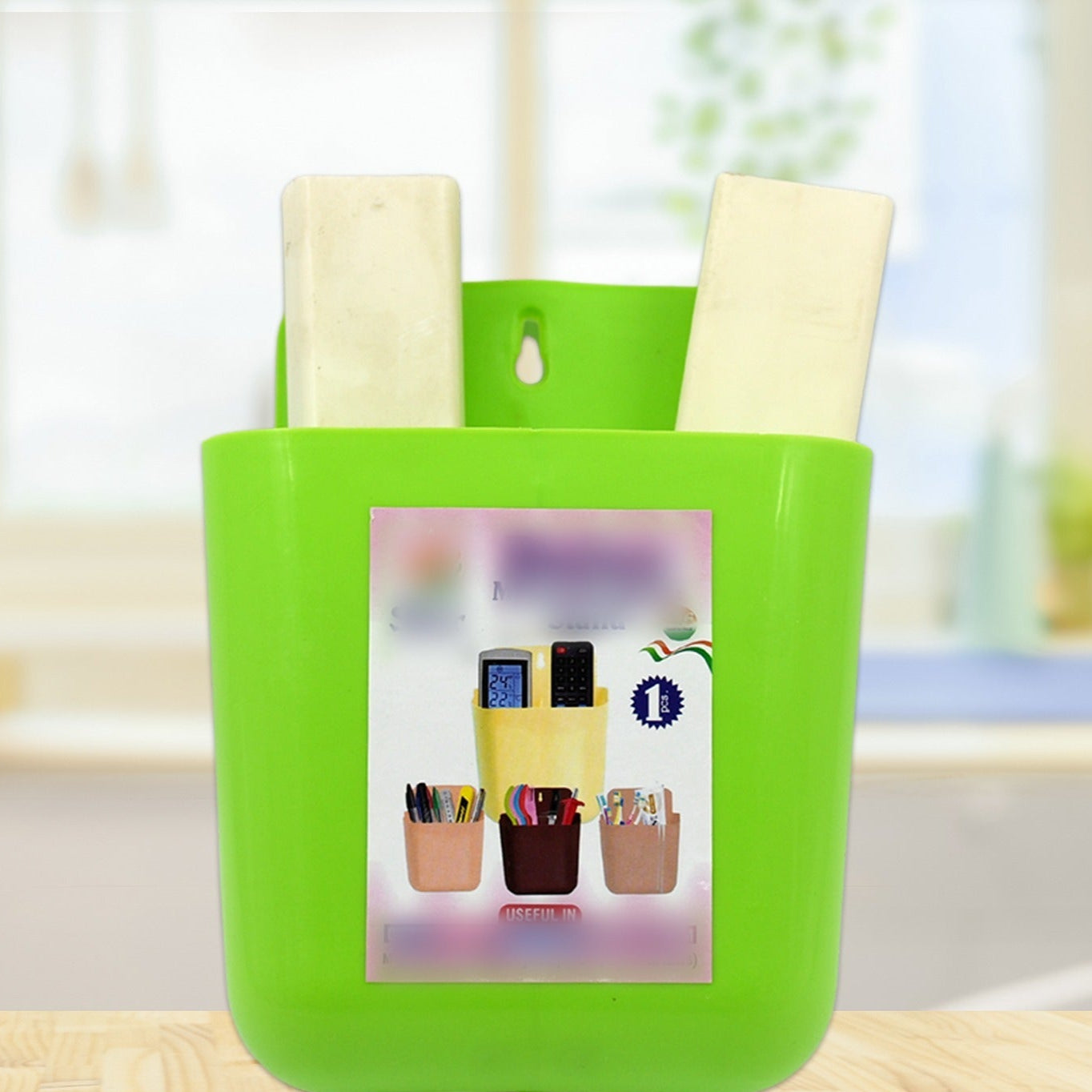 Multipurpose Wall Holder Mobile Holder Stationary Storage Bathroom Accessories Remote Holder Makeup Brush Holder Useful In Office Kitchen Drawing Room 2 Section Stand (1 Pc ) - Happy Price - Image 1