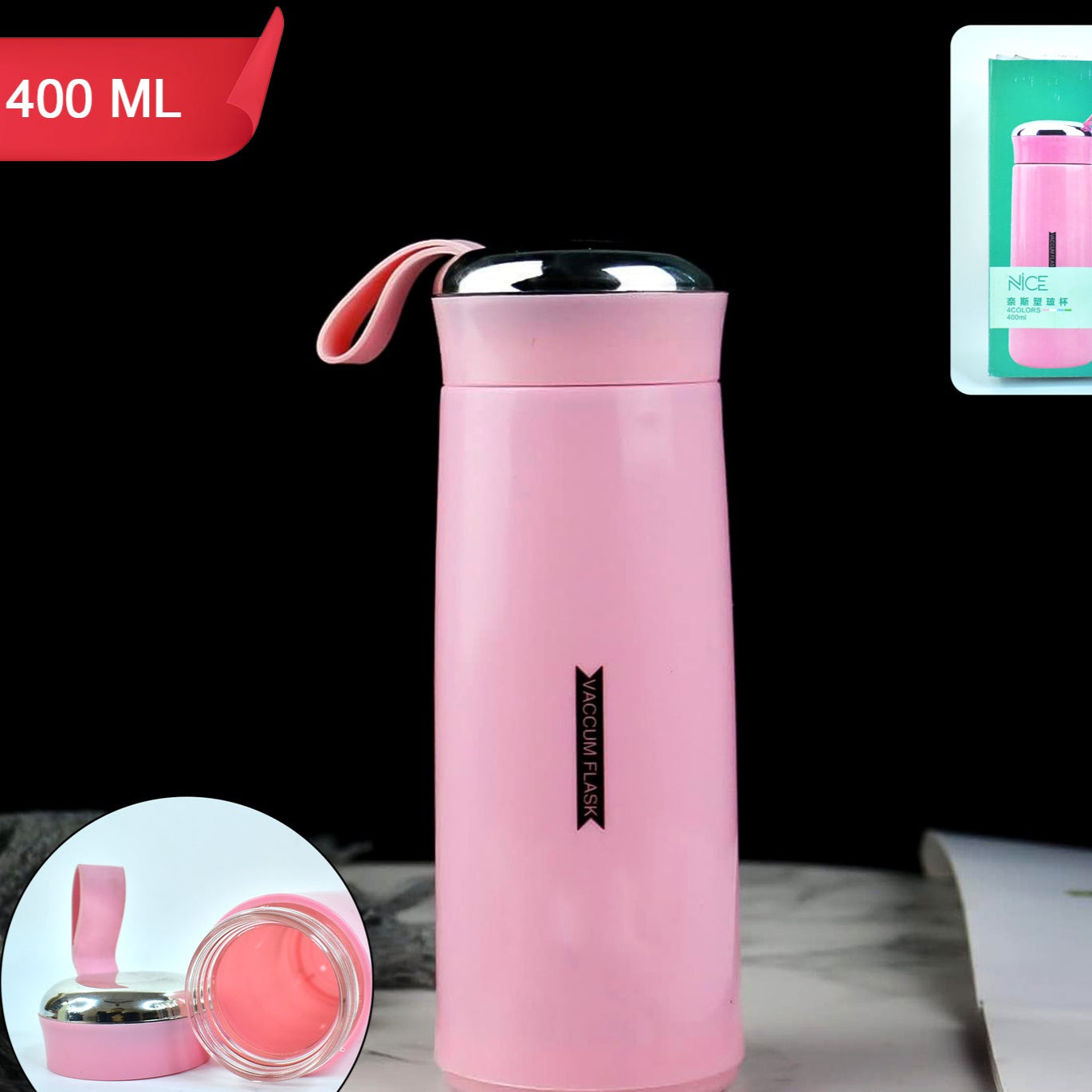 400ml Glass Water Bottle - Leak Proof, Pink, Ideal for Gym & Kids - Happy Price - Image 1
