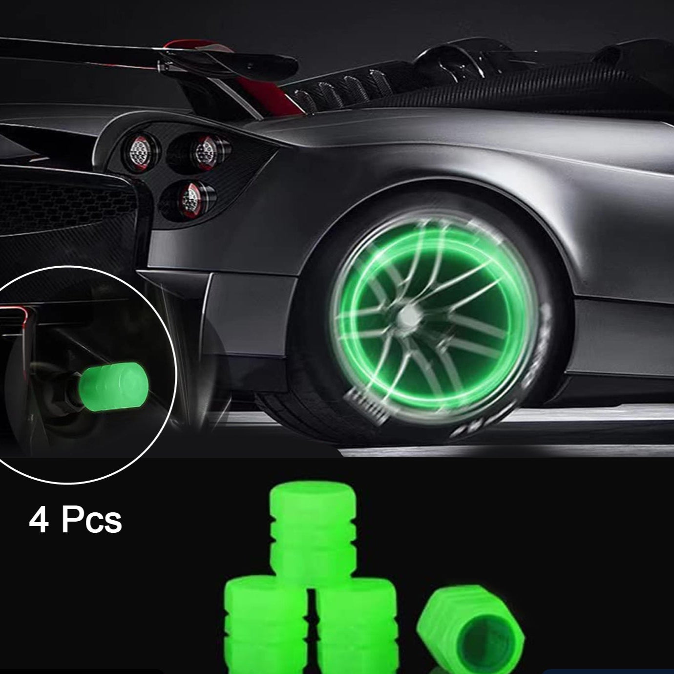 Tyre Valve Caps Luminous Glow Car Tire Air Stem Valve Cap Covers ( 4 Pcs ) - Happy Price - Image 1