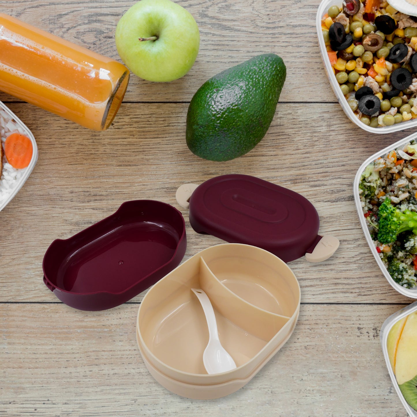 Airtight Food Grade Tiffin Box With 2 In 1 Spoon And 2 Compartment - Happy Price - Image 5