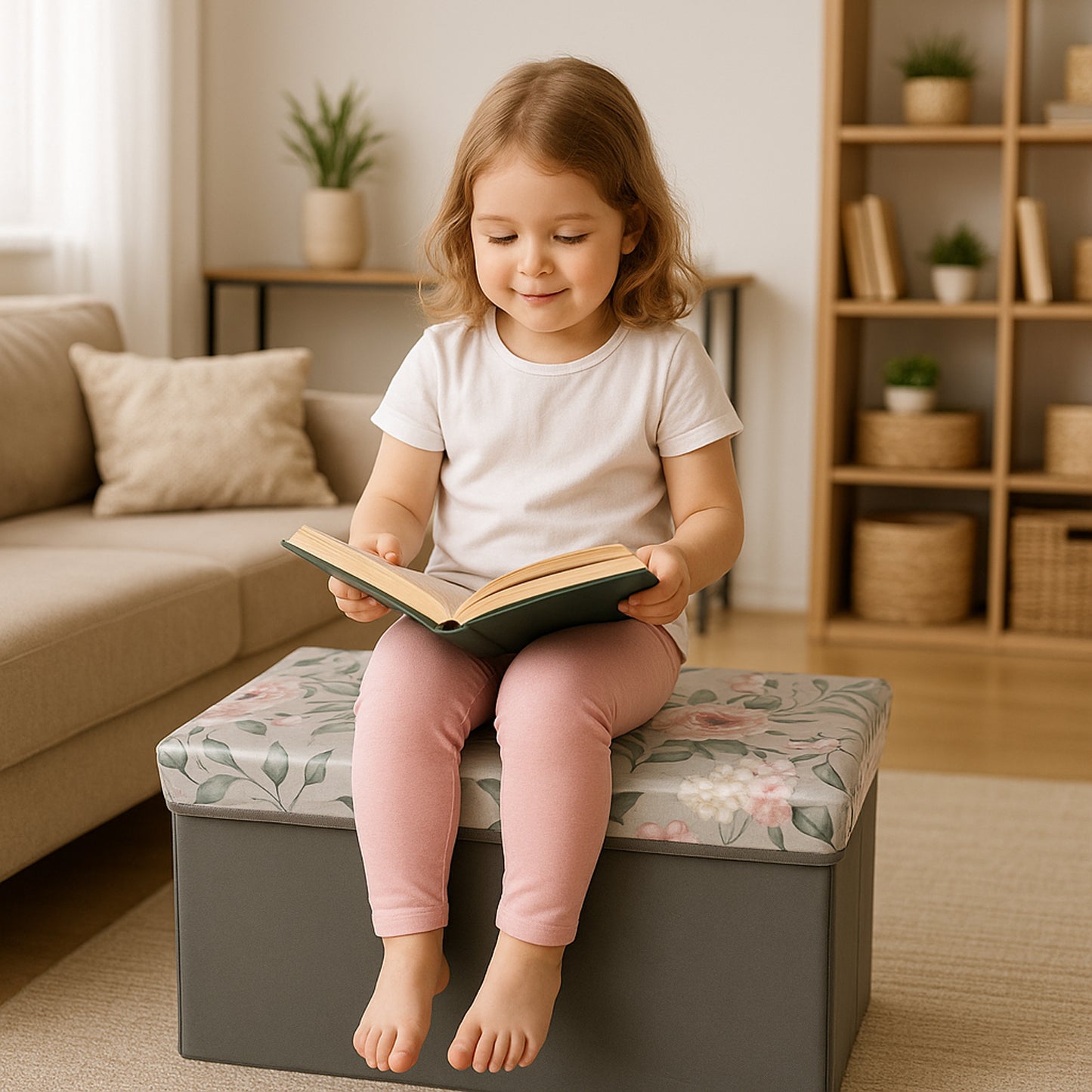 Floral Lid Foldable Storage Box - 48x30 cm Organizer Basket (1 Pc) - Happy Price - Image 3