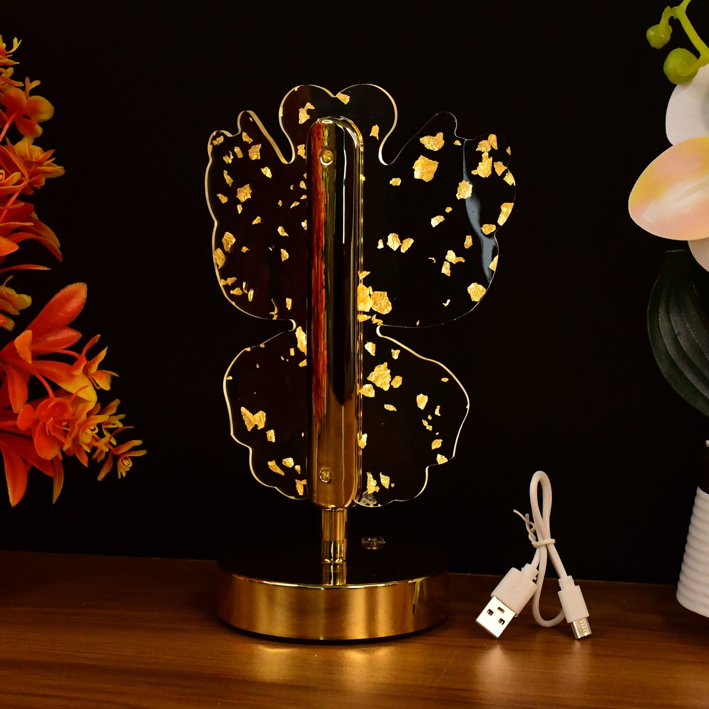 Golden Butterfly Crystal LED Table Lamp, USB Rechargeable Decorative Light (1 Pc) - Happy Price - Image 5