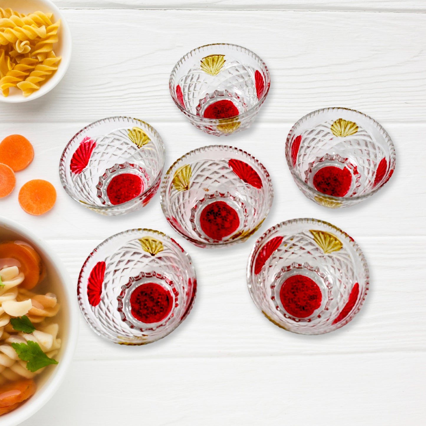 Rose Glass Multipurpose Pudding Dessert Ice Cream Bowl Set For Home Use Home Kitchen Serving Bowl For Sundae Sweets Snacks Fruit Pudding Nuts Or Dip Serving Bowls 6 Medium 1 Big Bowl (Set Of 7 Pc) - Happy Price - Image 3