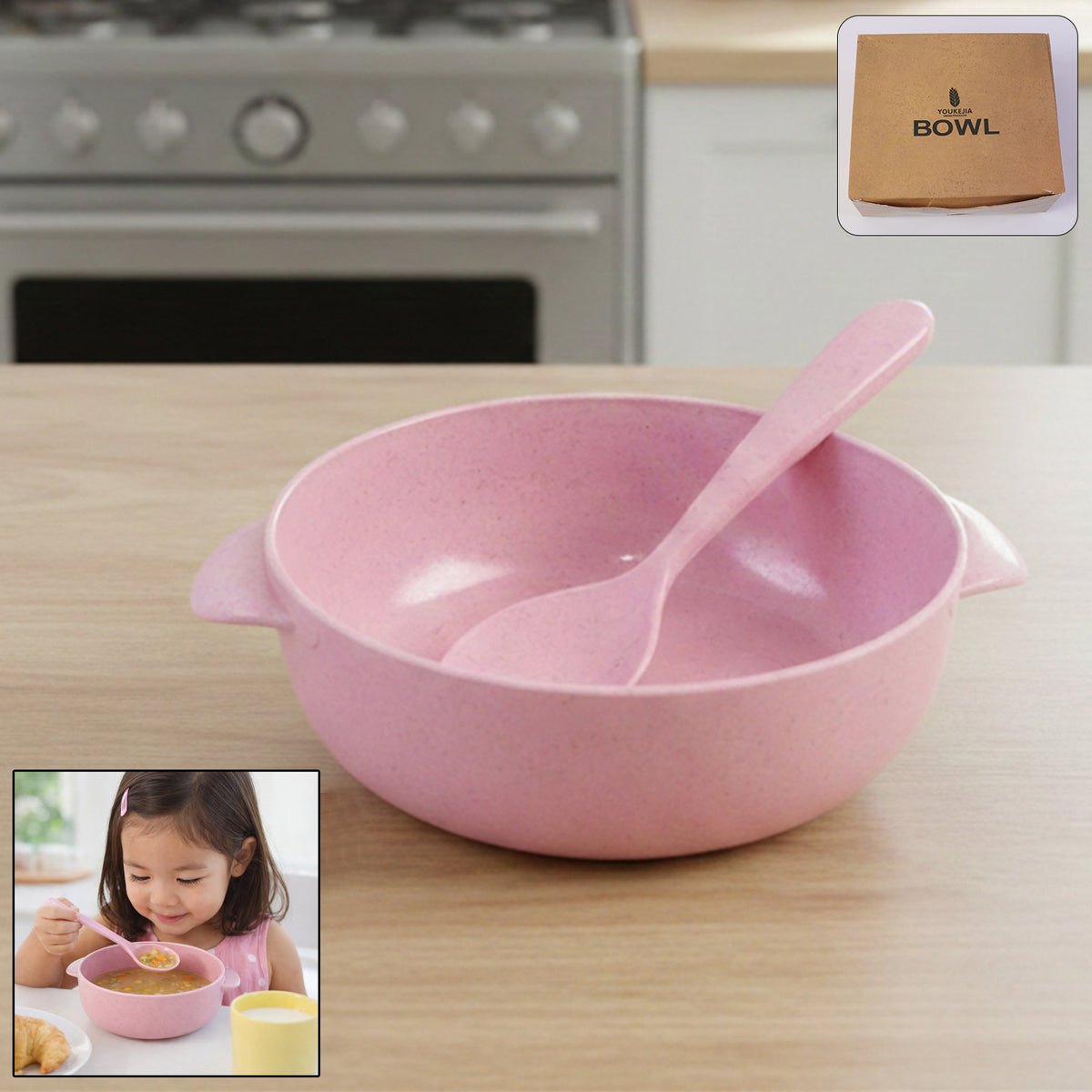 Baby Feeding Bowl with Spoon Set - 240ml Unbreakable Toddler Meal Bowl with Easy Grip Handles - Happy Price - Image 1