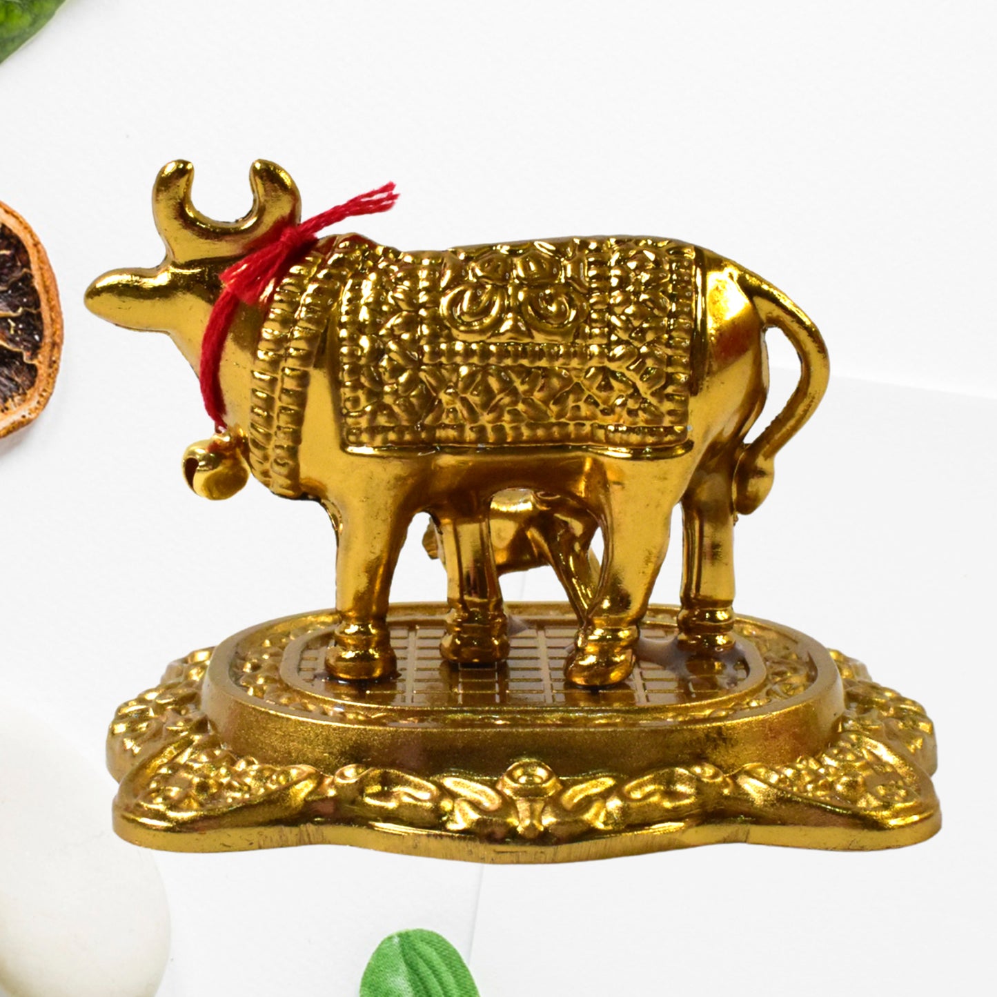 Metal Golden Kamdhenu Cow With Calf (1 Pc) - Happy Price - Image 3