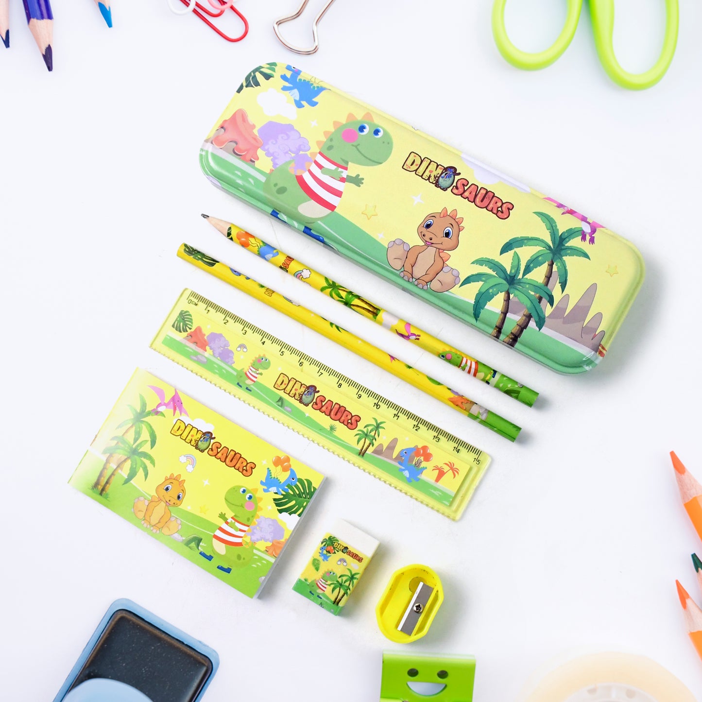 Dinosaur Themed Kids Stationery Set with Pencil Box, Pencils, Scale, Eraser & Sharpener - Happy Price - Image 6