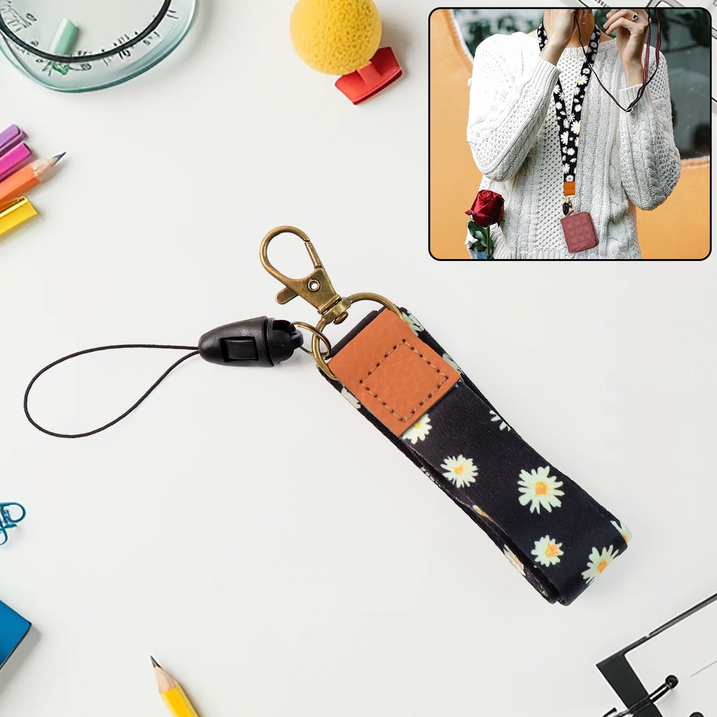 Floral Print Neck Lanyard Strap With Clip Hook Mobile String (1 Pc) - Happy Price - Image 6