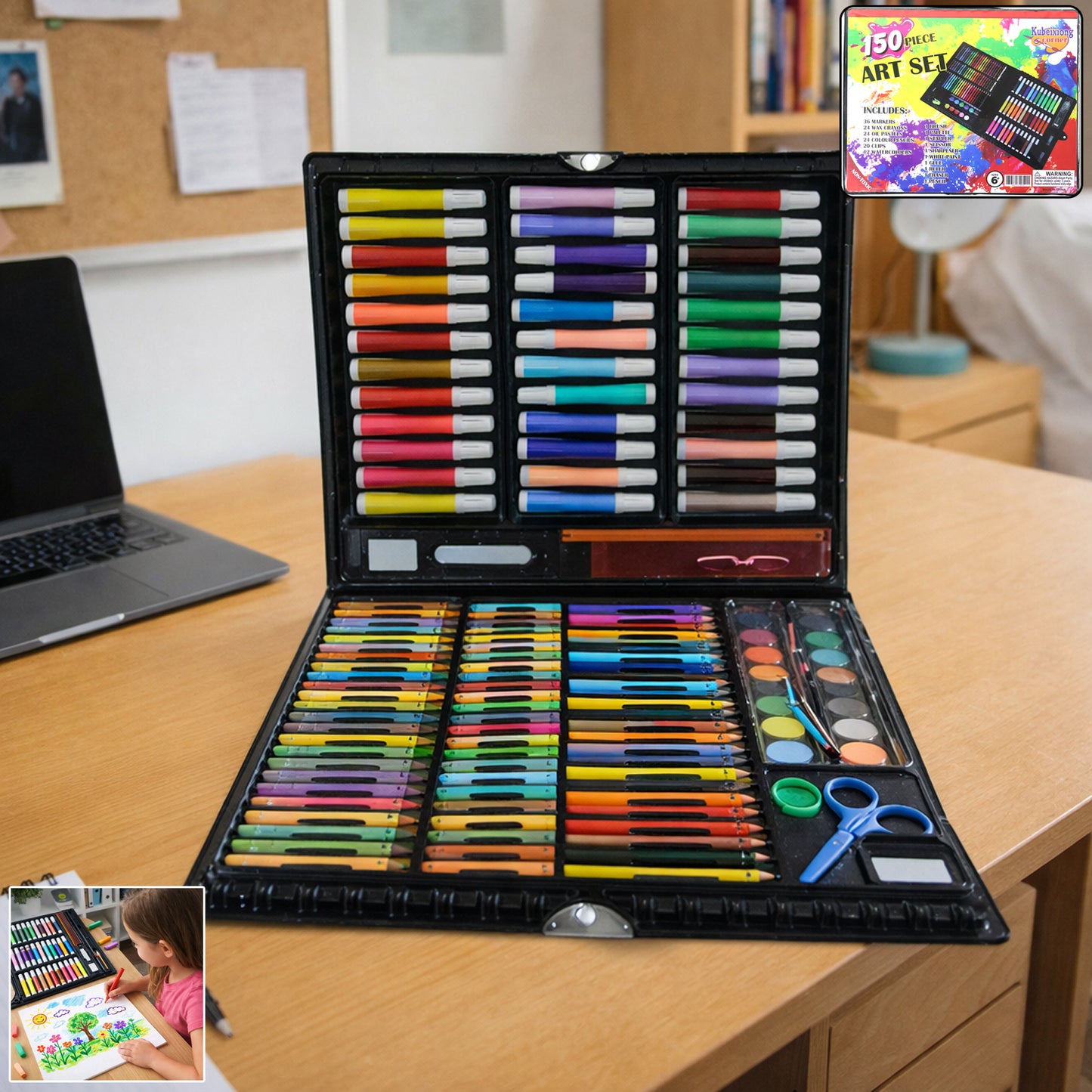 150 Piece All-in-One Art & Drawing Kit with Sketch Pens, Crayons, Pastels & Watercolors - Happy Price - Image 1
