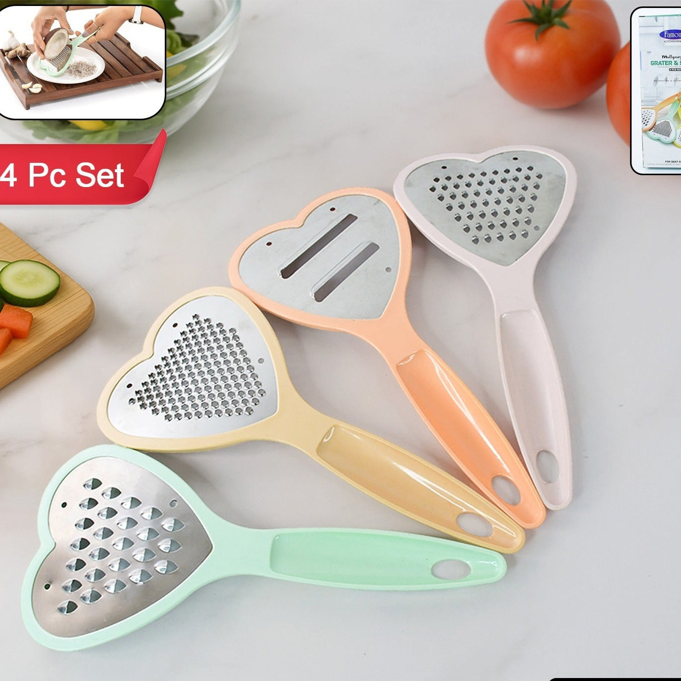 Heart Grater Set And Heart Grater Slicer Used Widely For Grating And Slicing Of Fruits Vegetables Cheese Etc. Including All Kitchen Purposes. - Happy Price - Image 1