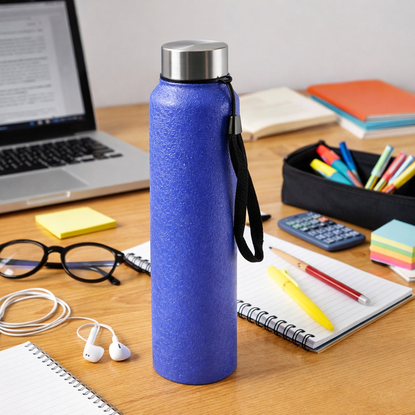 1000 ML Blue Stainless Steel Water Bottle with Leakproof Cap & Strap - Great Price - Image 2