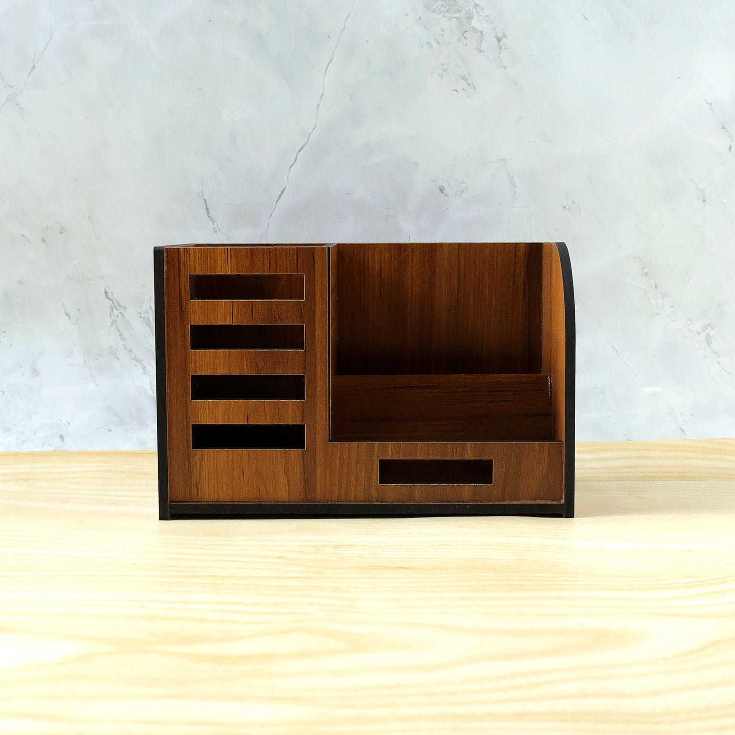 Wooden Desk Organizer with Phone Stand, Pen & Card Holder - 1 Pc - Happy Price - Image 3