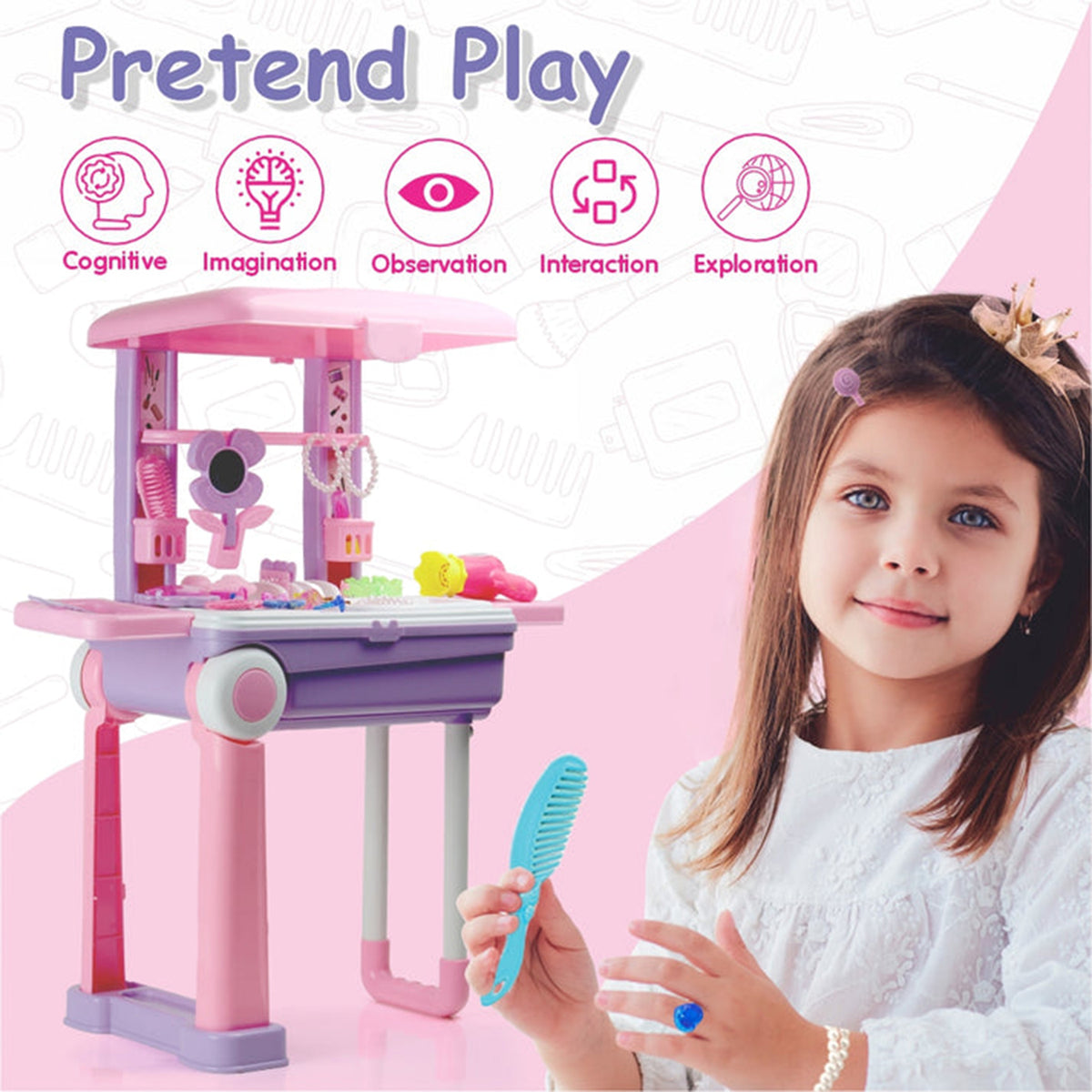 Big Beauty Set Suitcase On Wheel The Ultimate Beauty Set On Wheels For Girls Makeup Kit Is Easy To Clean Use Portable Beauty Set With 25 Pieces For 3 Years Bis Approved. (Beauty Set Trolley) - Happy Price - Image 4